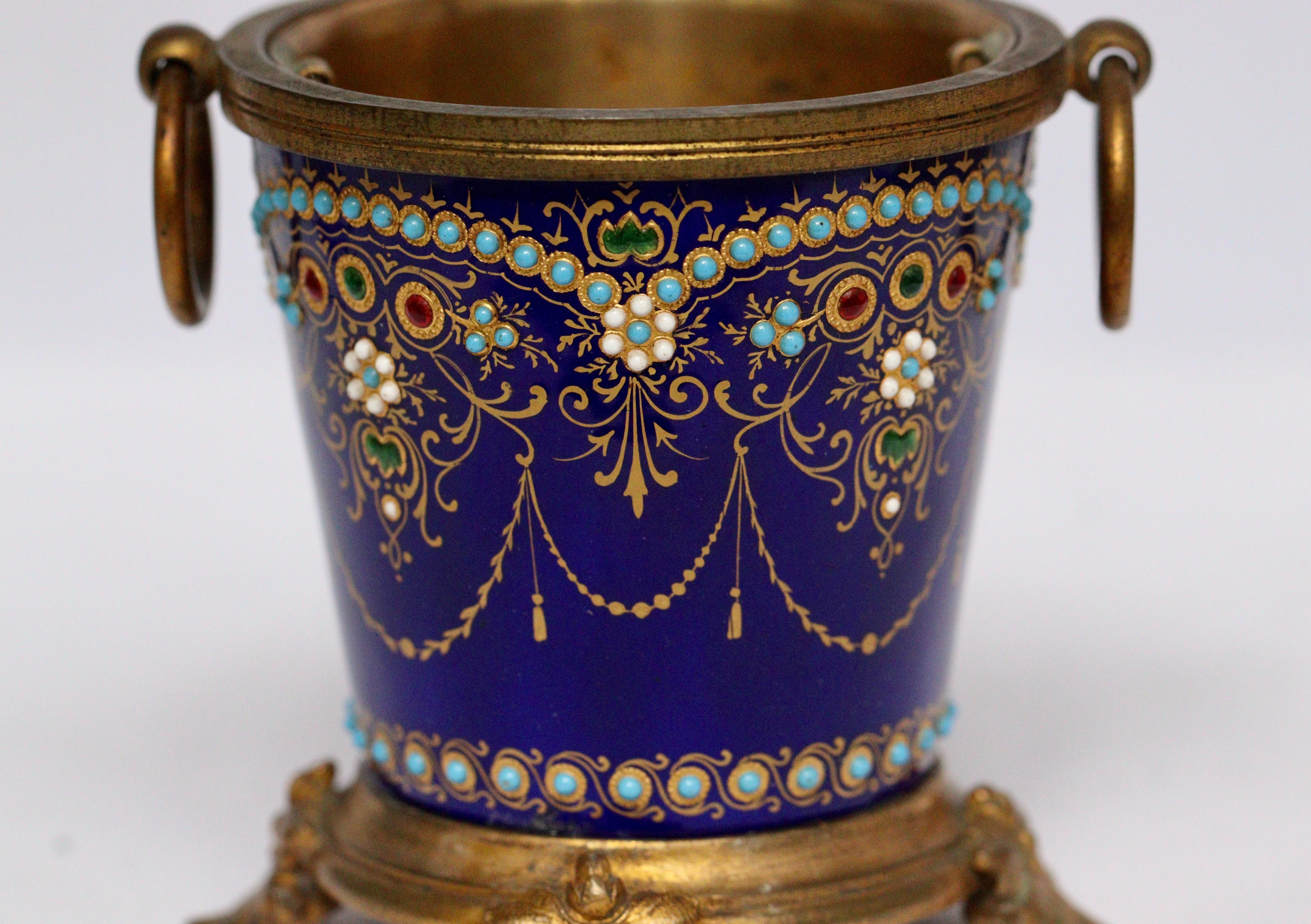 Exquisive French 19th Pair of Enamel and Ormolu-Mounted mini Cache-Pots 7