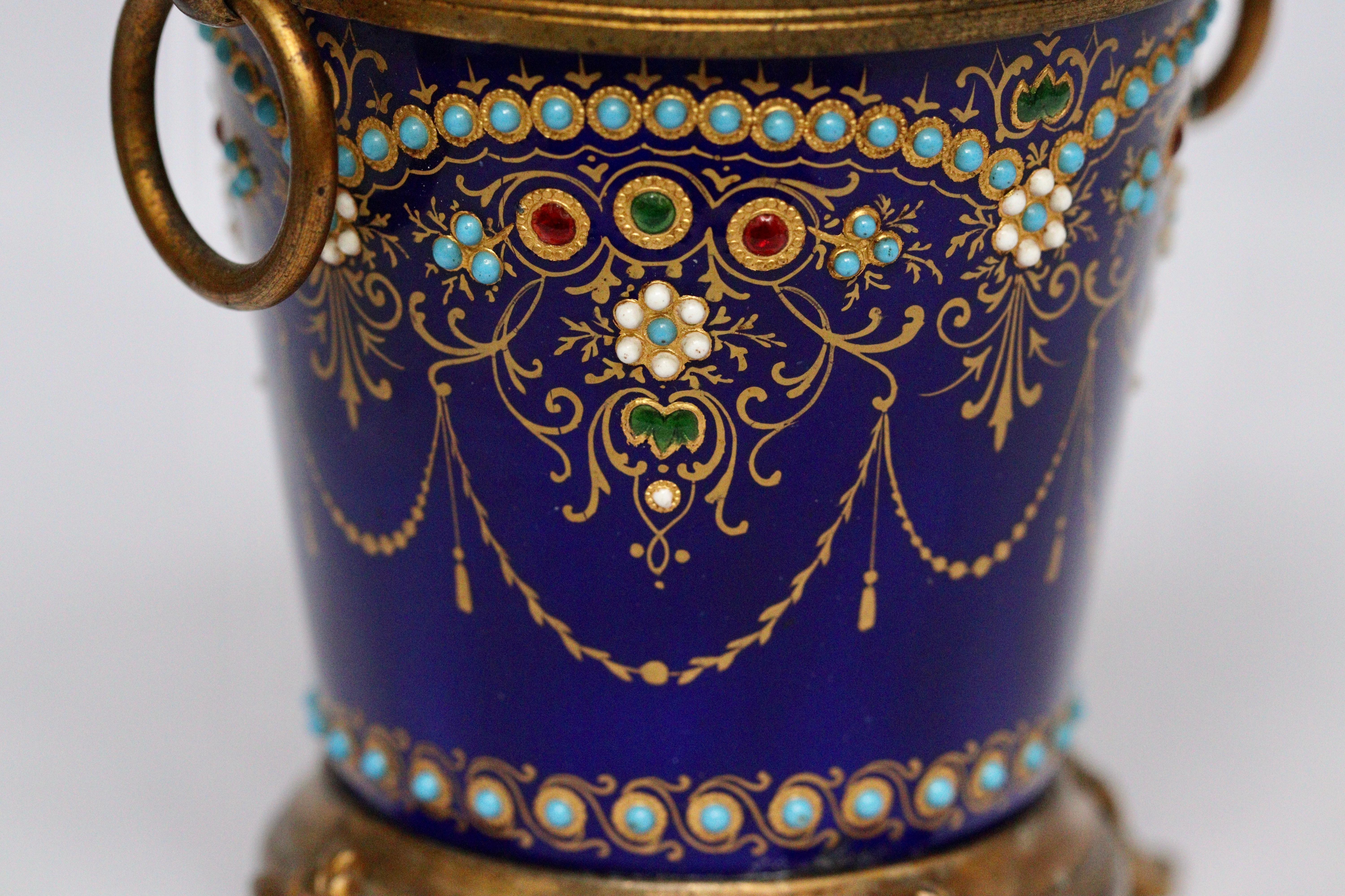 Exquisive French 19th Pair of Enamel and Ormolu-Mounted mini Cache-Pots 8