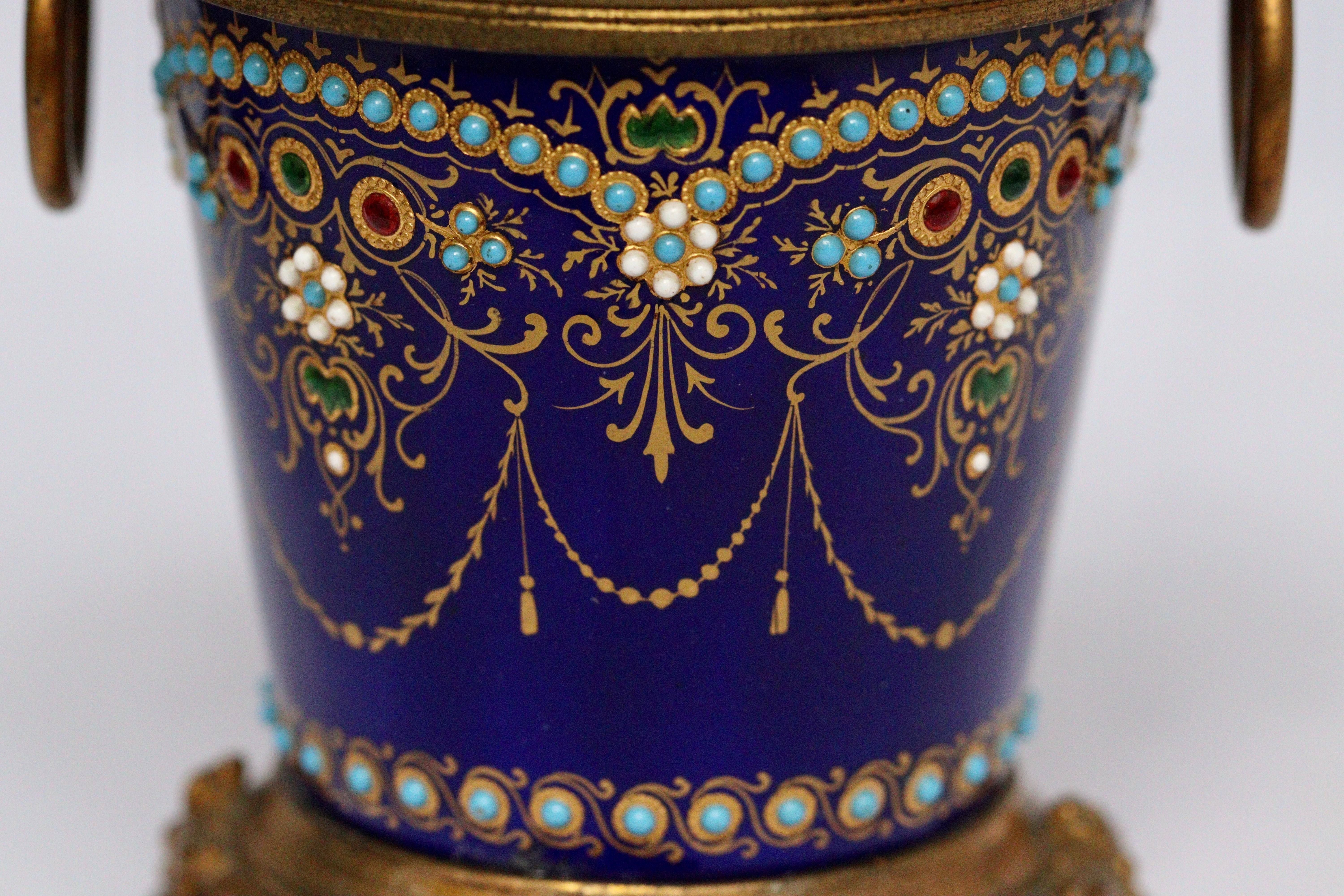 Exquisive French 19th Pair of Enamel and Ormolu-Mounted mini Cache-Pots 9