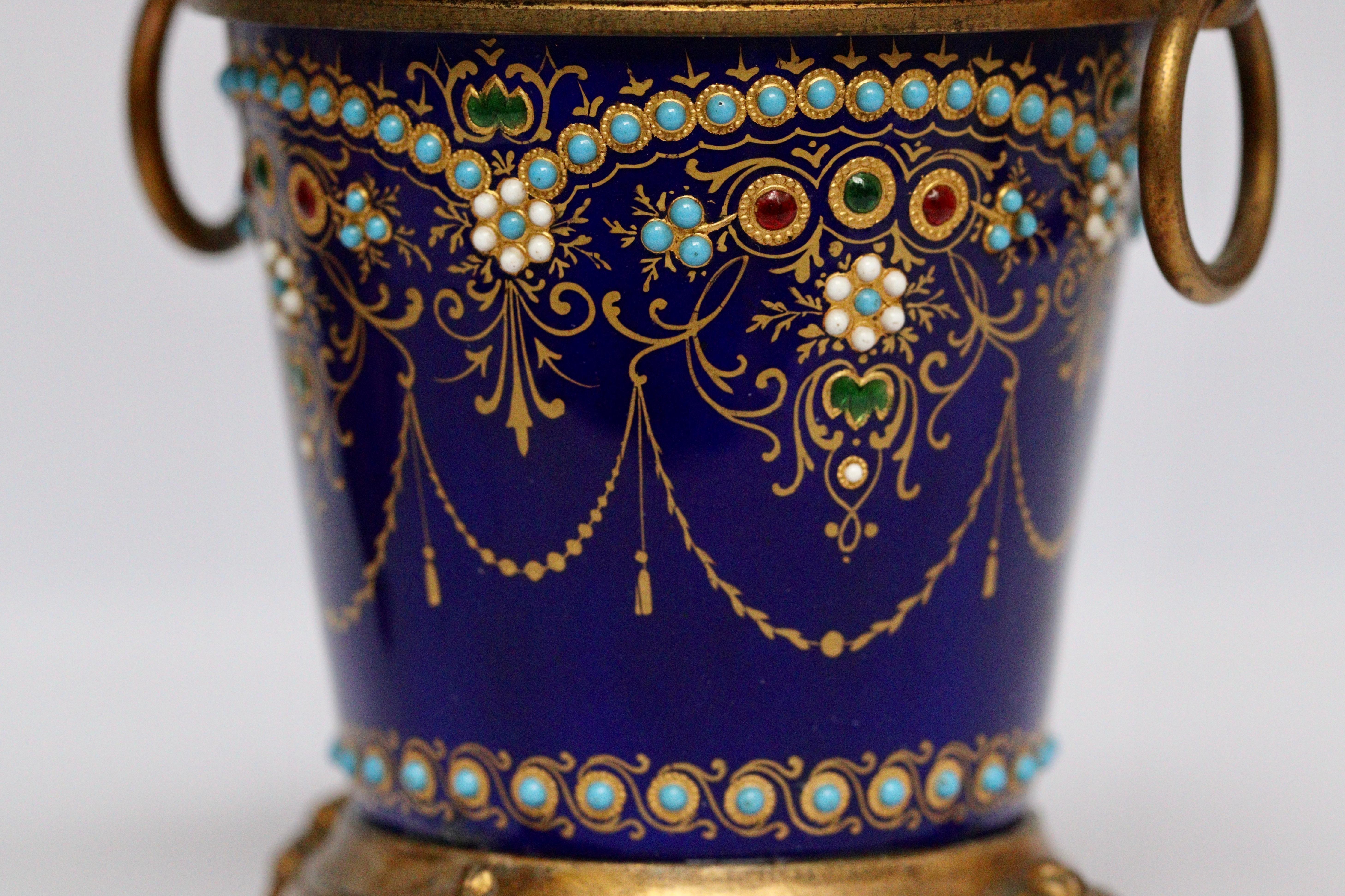 Exquisive French 19th Pair of Enamel and Ormolu-Mounted mini Cache-Pots 10