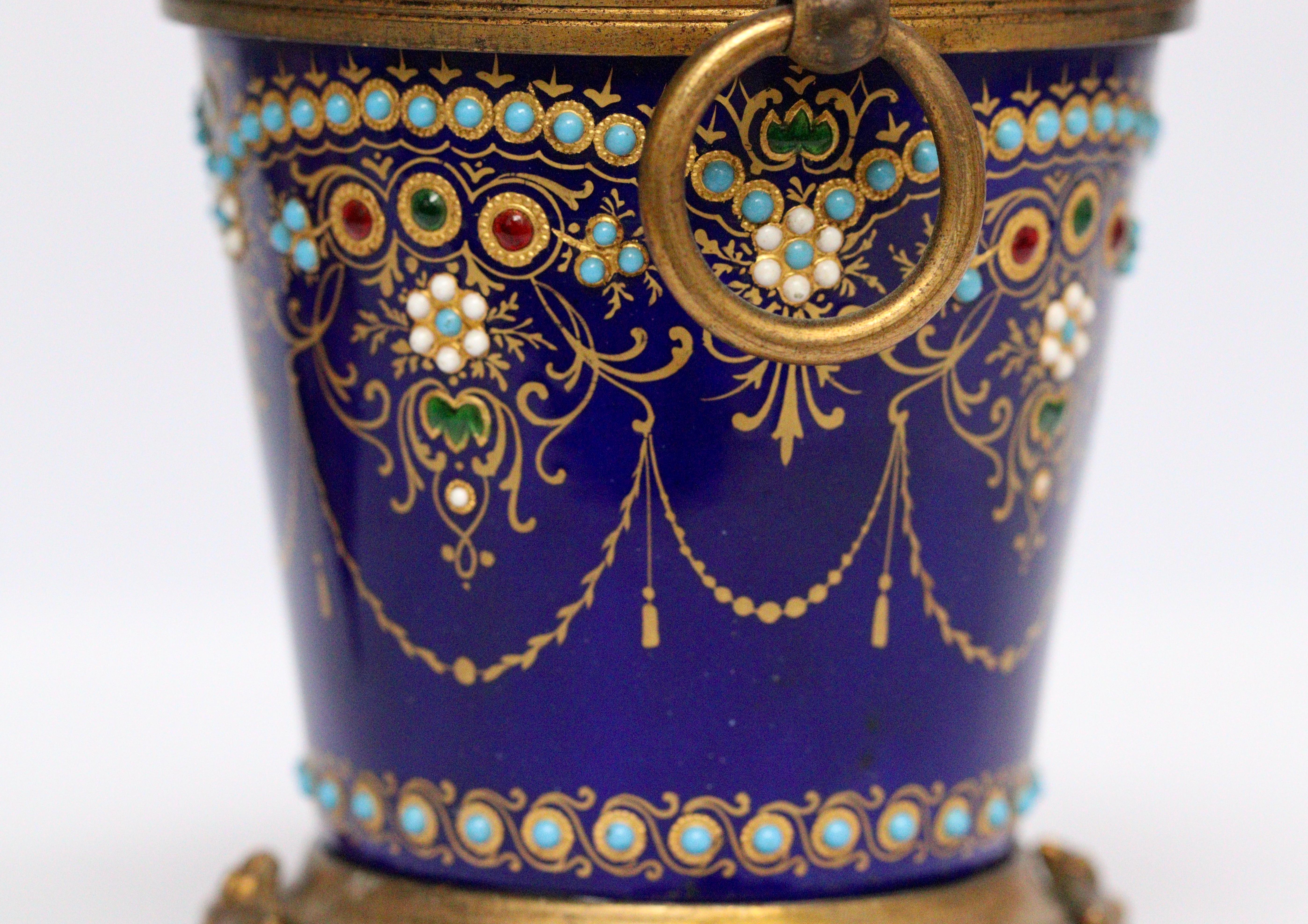 Exquisive French 19th Pair of Enamel and Ormolu-Mounted mini Cache-Pots 11