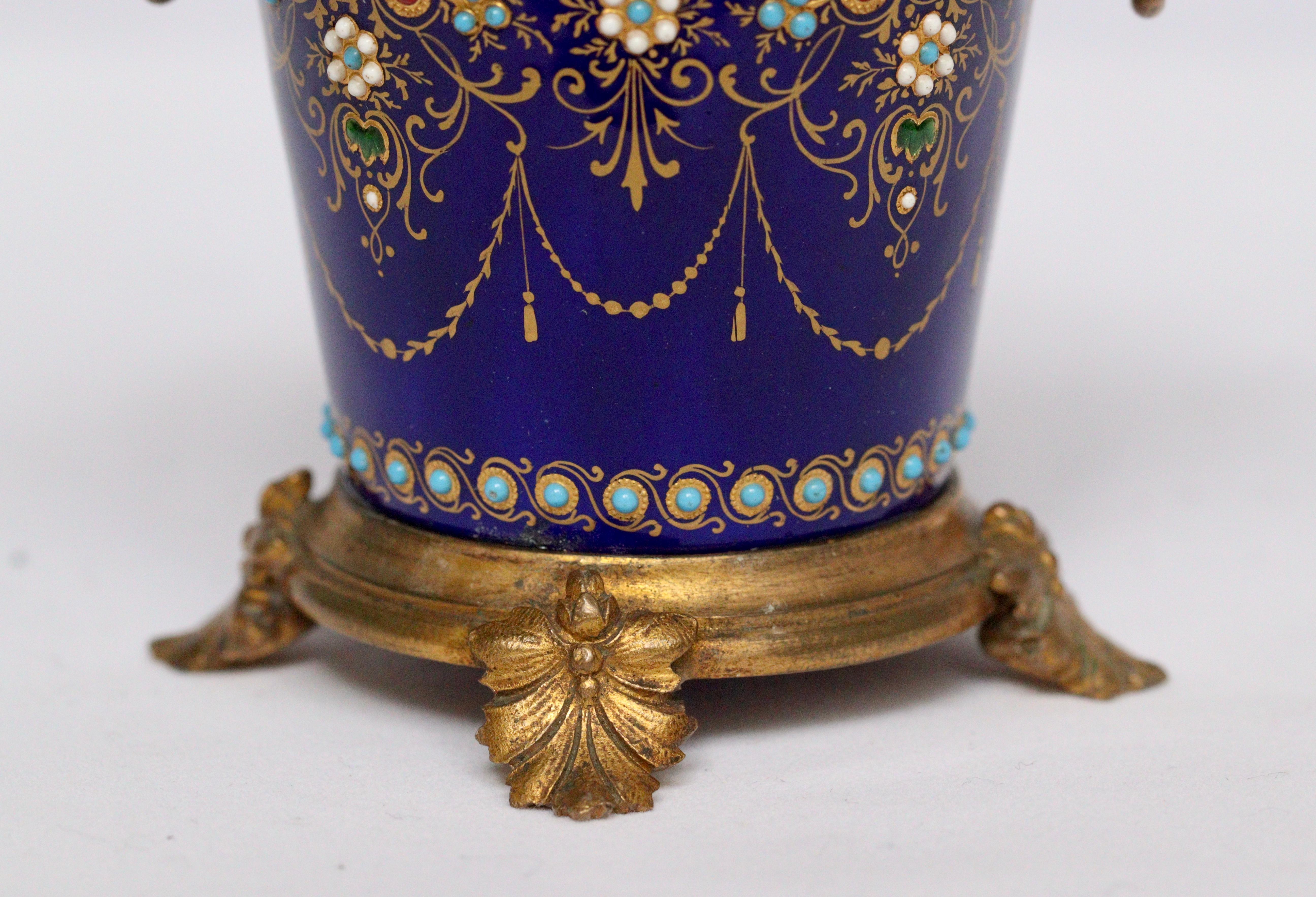 Exquisive French 19th Pair of Enamel and Ormolu-Mounted mini Cache-Pots 12