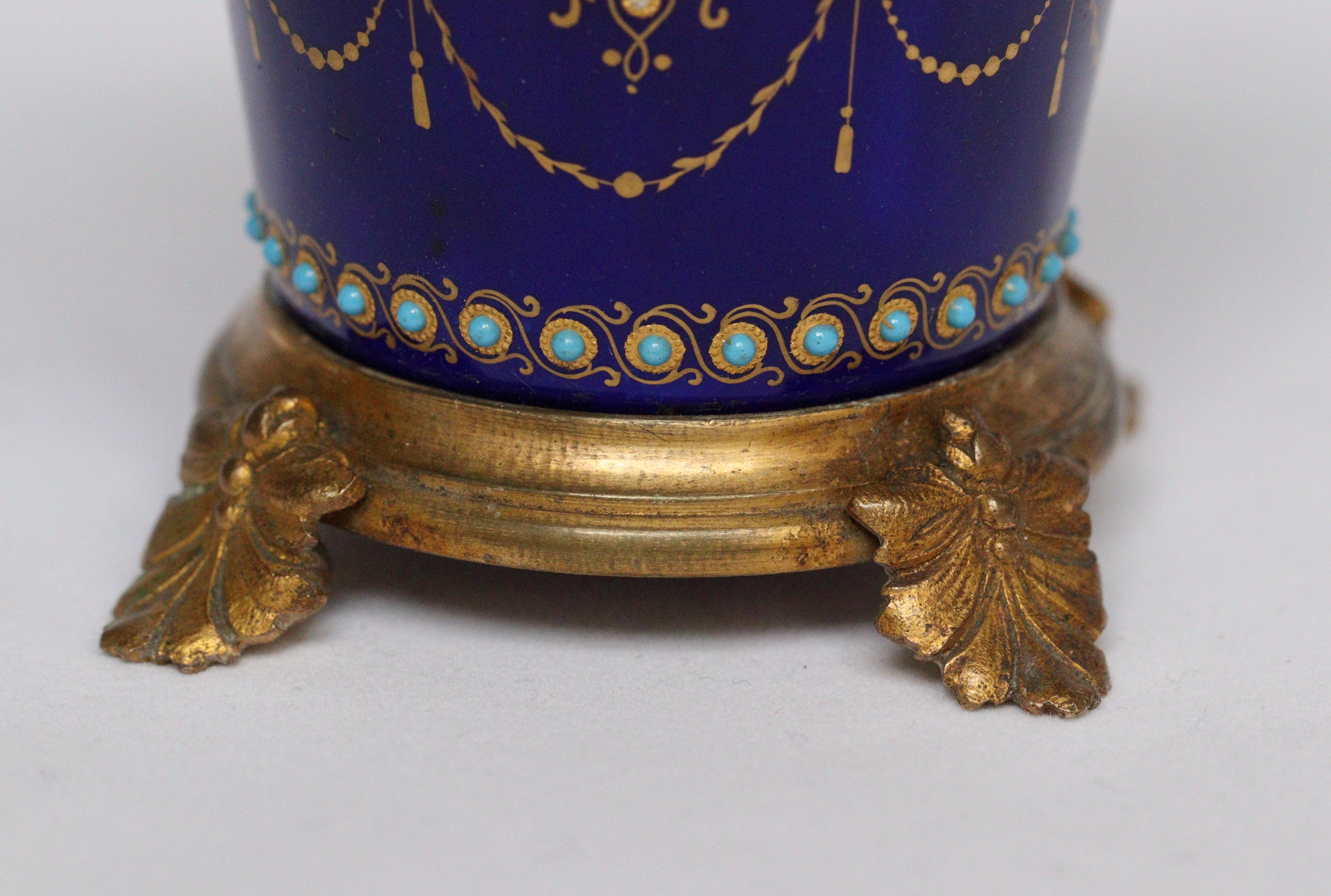 Exquisive French 19th Pair of Enamel and Ormolu-Mounted mini Cache-Pots 13