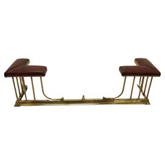 An Extending Brass and Leather Club Fender  This is an elegant piece of country
