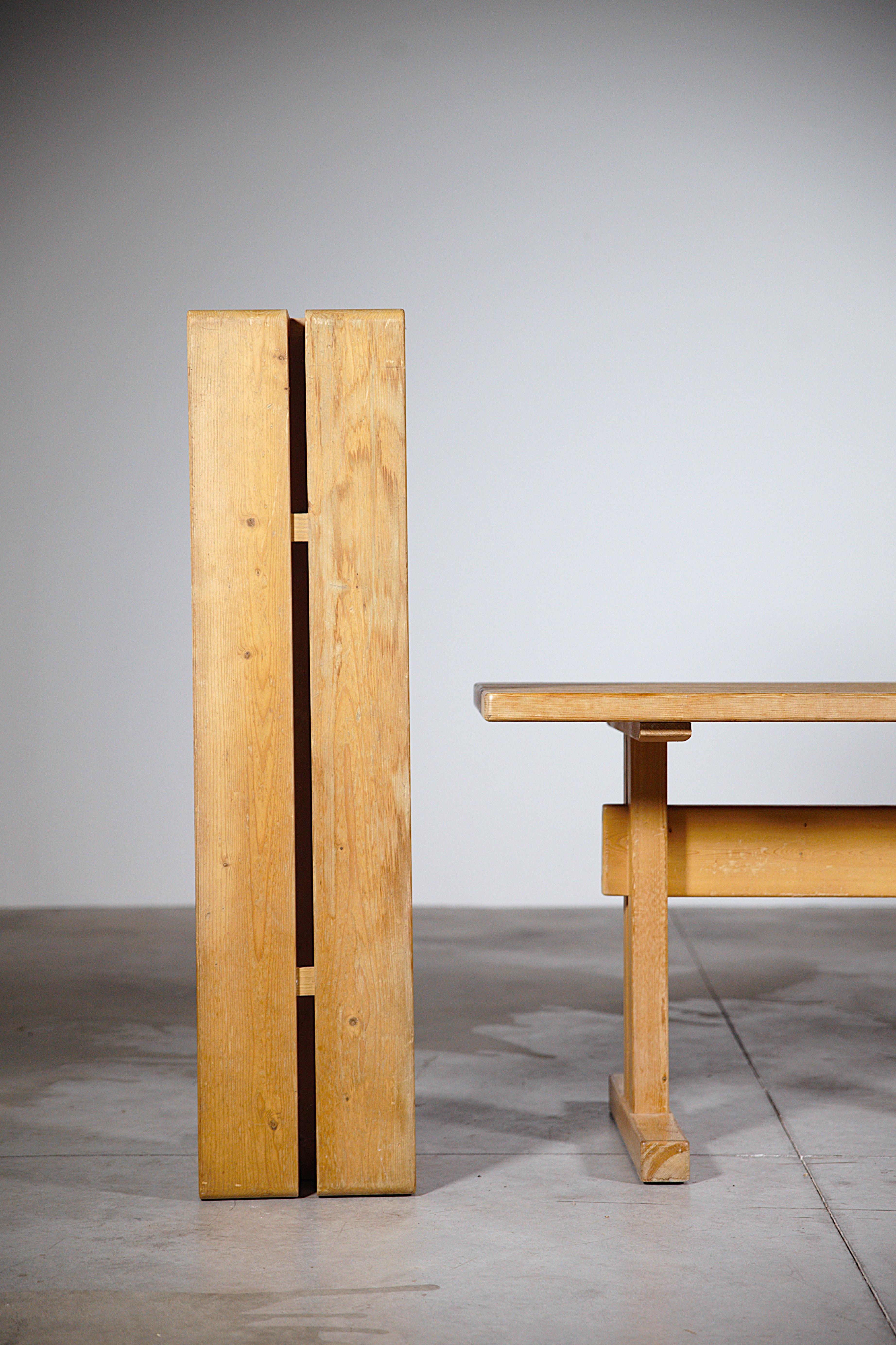 An Extending Table and Bench by Charlotte Perriand Les Arcs France 1970s For Sale 7