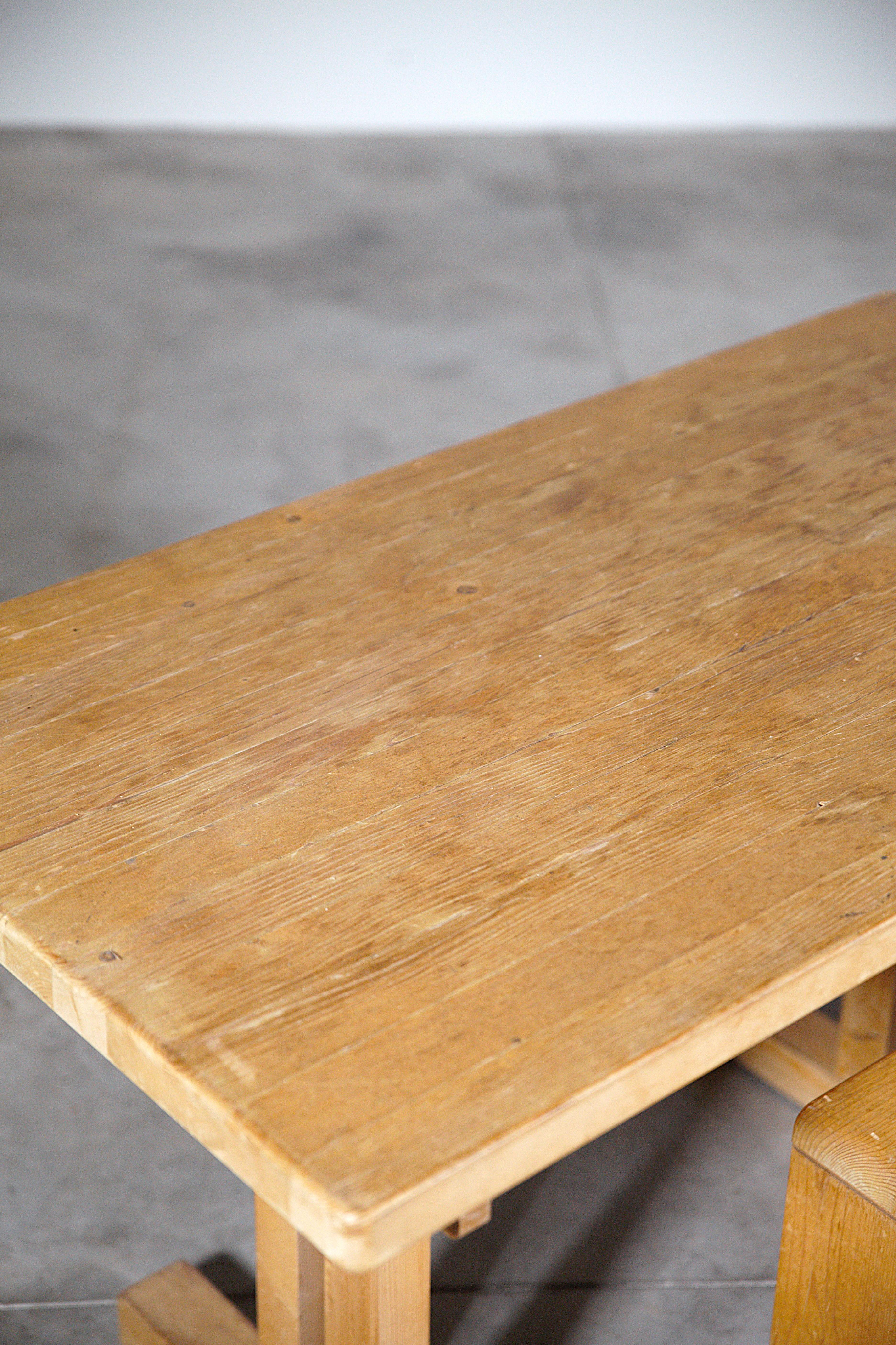 Late 20th Century An Extending Table and Bench by Charlotte Perriand Les Arcs France 1970s For Sale