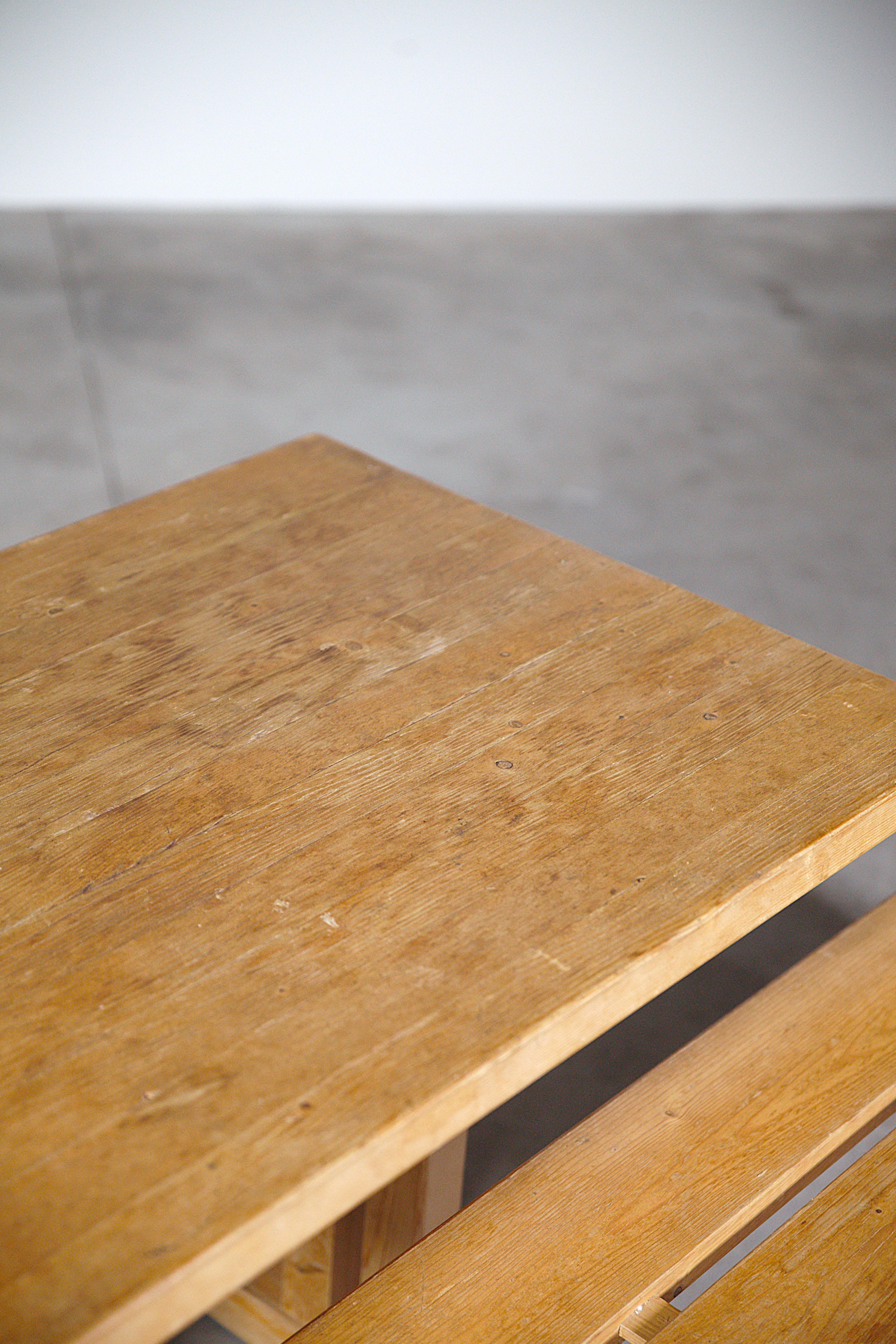 Wood An Extending Table and Bench by Charlotte Perriand Les Arcs France 1970s For Sale