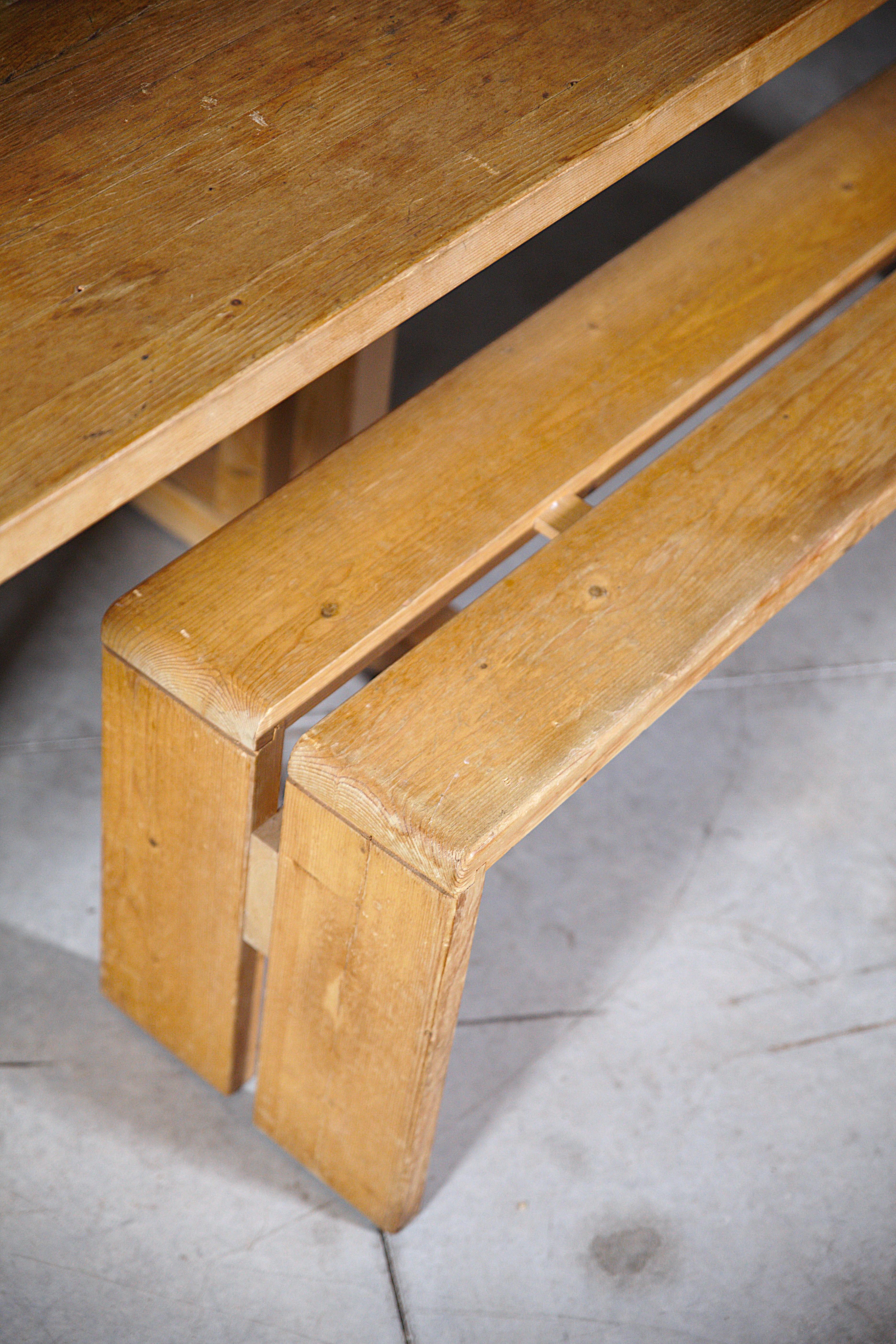 An Extending Table and Bench by Charlotte Perriand Les Arcs France 1970s For Sale 1