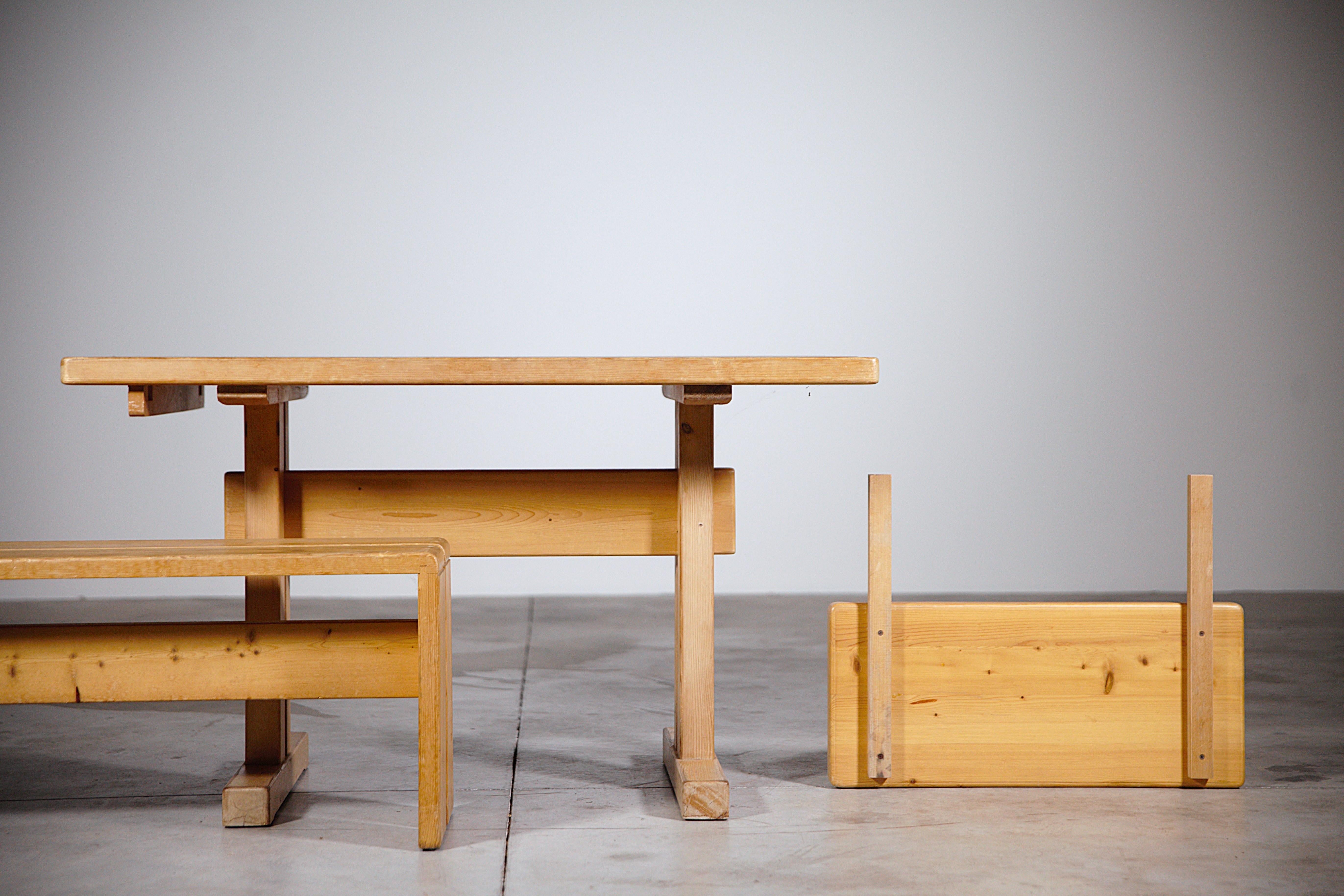 An Extending Table and Bench by Charlotte Perriand Les Arcs France 1970s For Sale 3