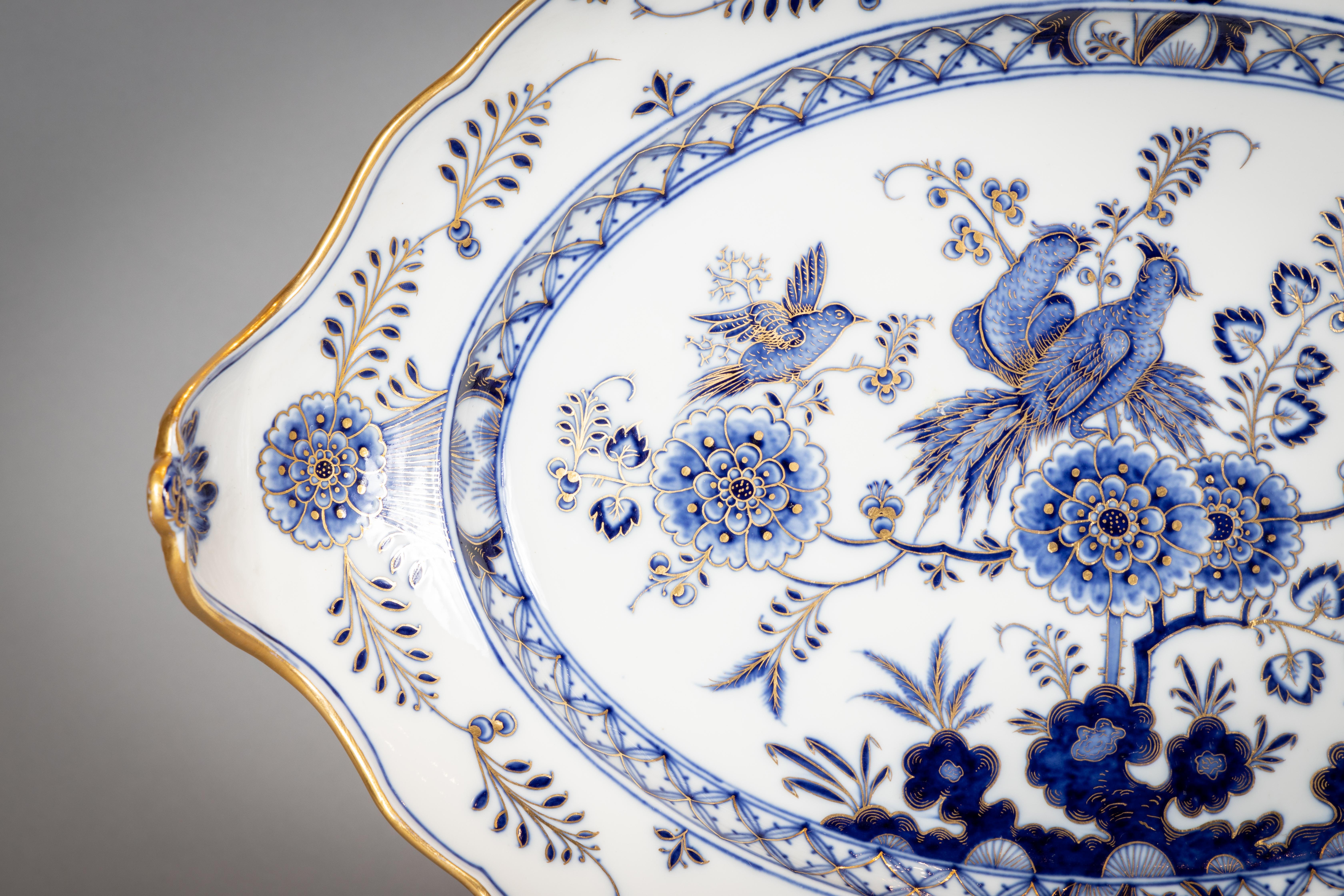 Porcelain Extensive Assembled Meissen Blue and White Bird Model Dinner Service, circa 1890 For Sale