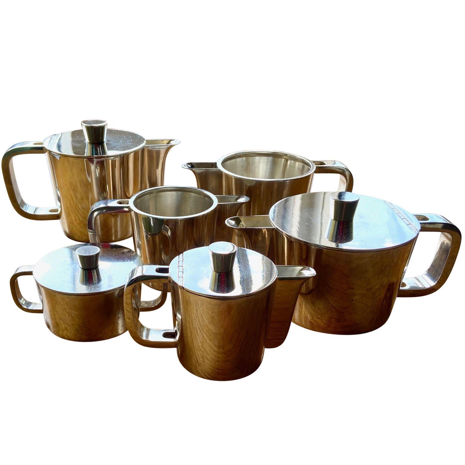 Extensive Silver Plated Gio Ponti Coffee and Tea Set on a Tray, Arthur Krupp at 1stDibs