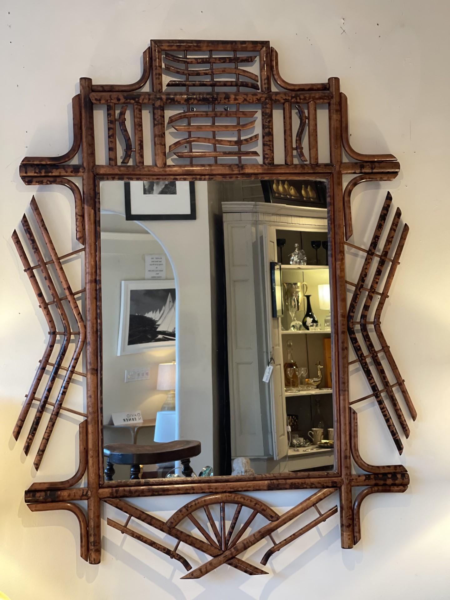 An Extraordinary Faux Tortoiseshell & Bamboo Wall Mirror.  UK  1960a For Sale 2