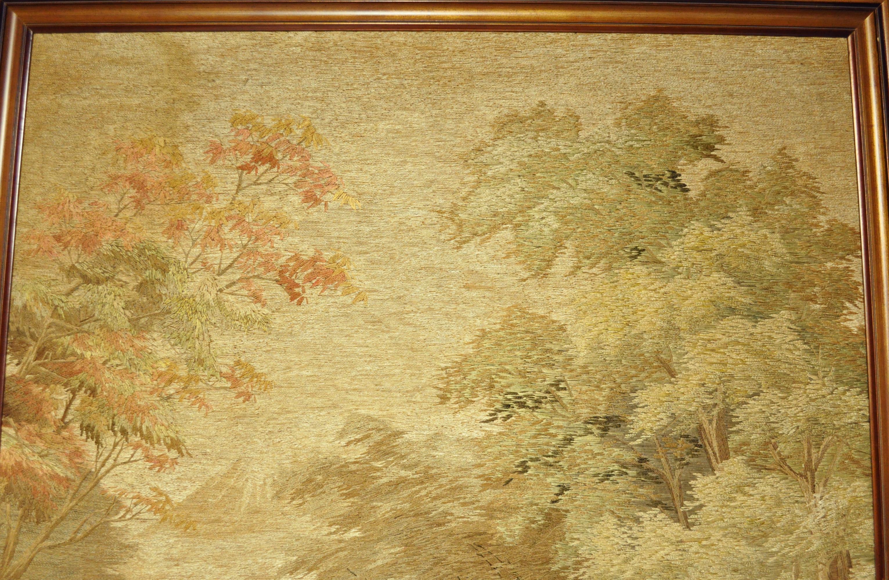 Extraordinary Antique Japanese Embroidered Tapestry In Good Condition For Sale In West Palm Beach, FL
