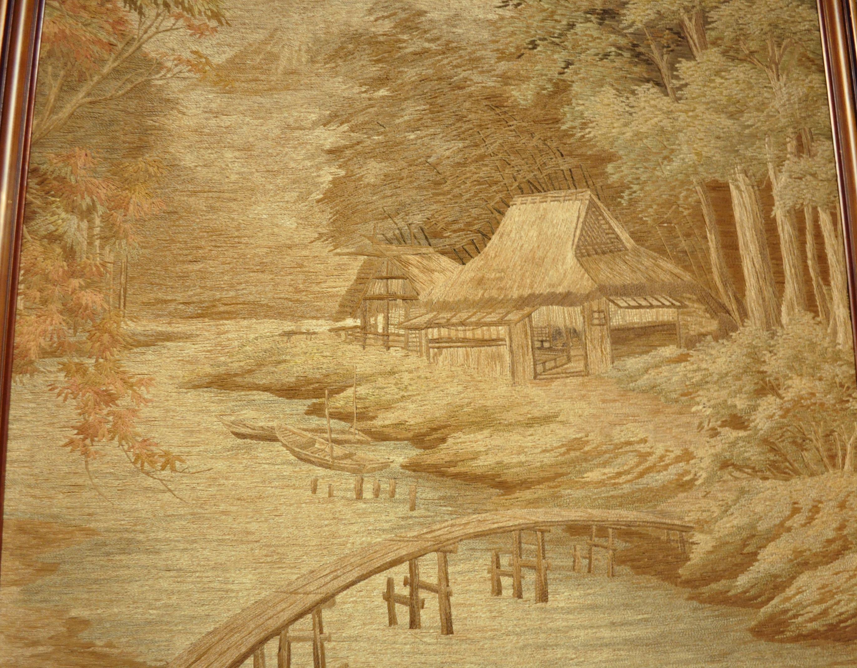 Fin du XIXe siècle Une extraordinaire tapisserie japonaise ancienne brodée  en vente