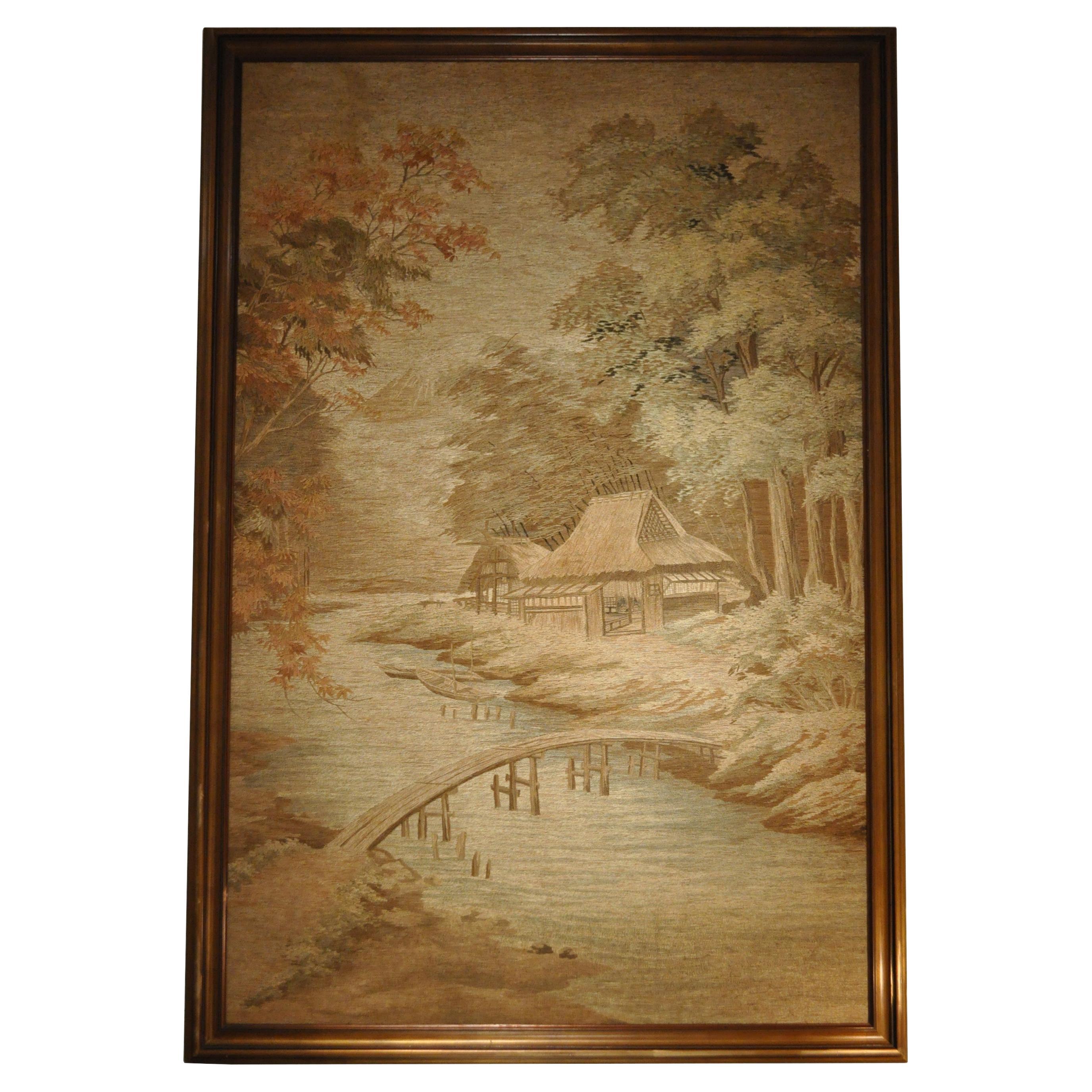 Une extraordinaire tapisserie japonaise ancienne brodée  en vente