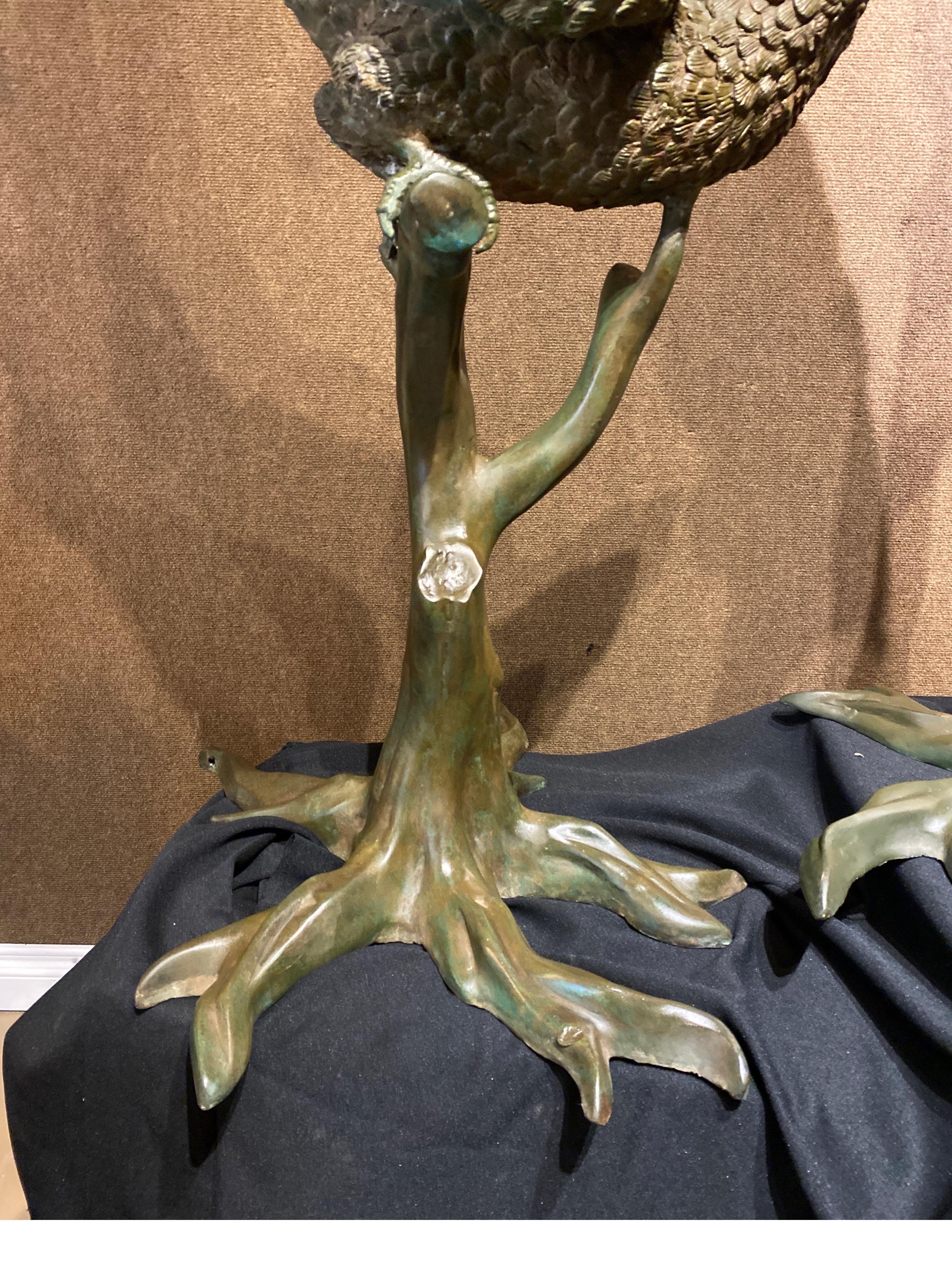 Extraordinary Bronze Pair of Male & Female Parrots on Branches, circa 1900 In Excellent Condition In Los Angeles, CA