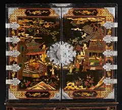 Extraordinary Chinoiserie Decorated Lacquered Cabinet, Circa 1730, Engliand