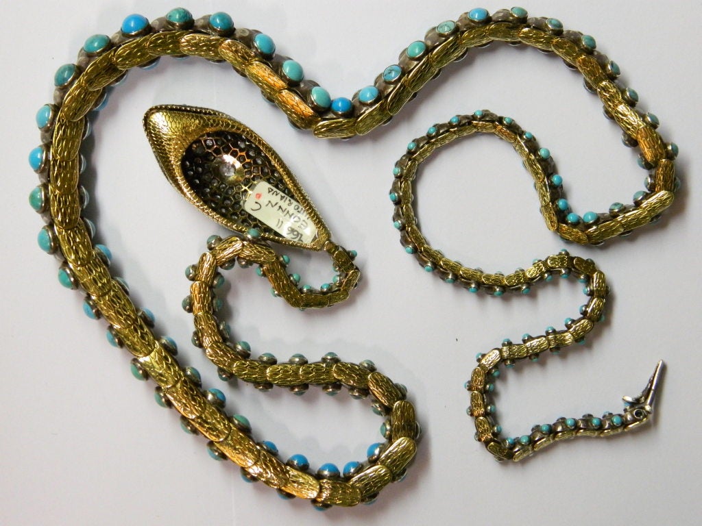 Old Mine Cut Extraordinary Victorian Snake Necklace For Sale