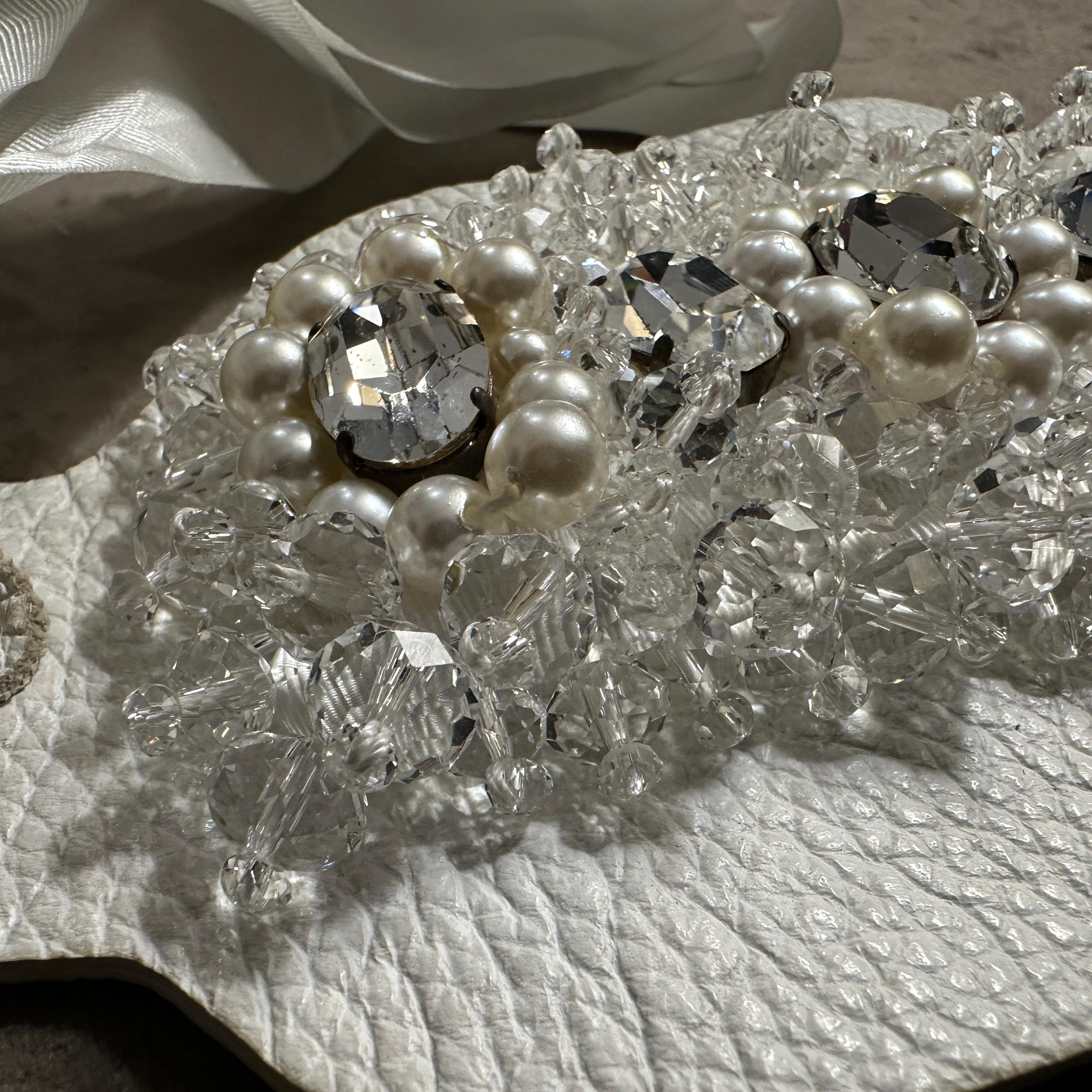 Round Cut An Extravagant 21st Century leather, Silk Crystal and Pearls Bracelet by Gedebè For Sale