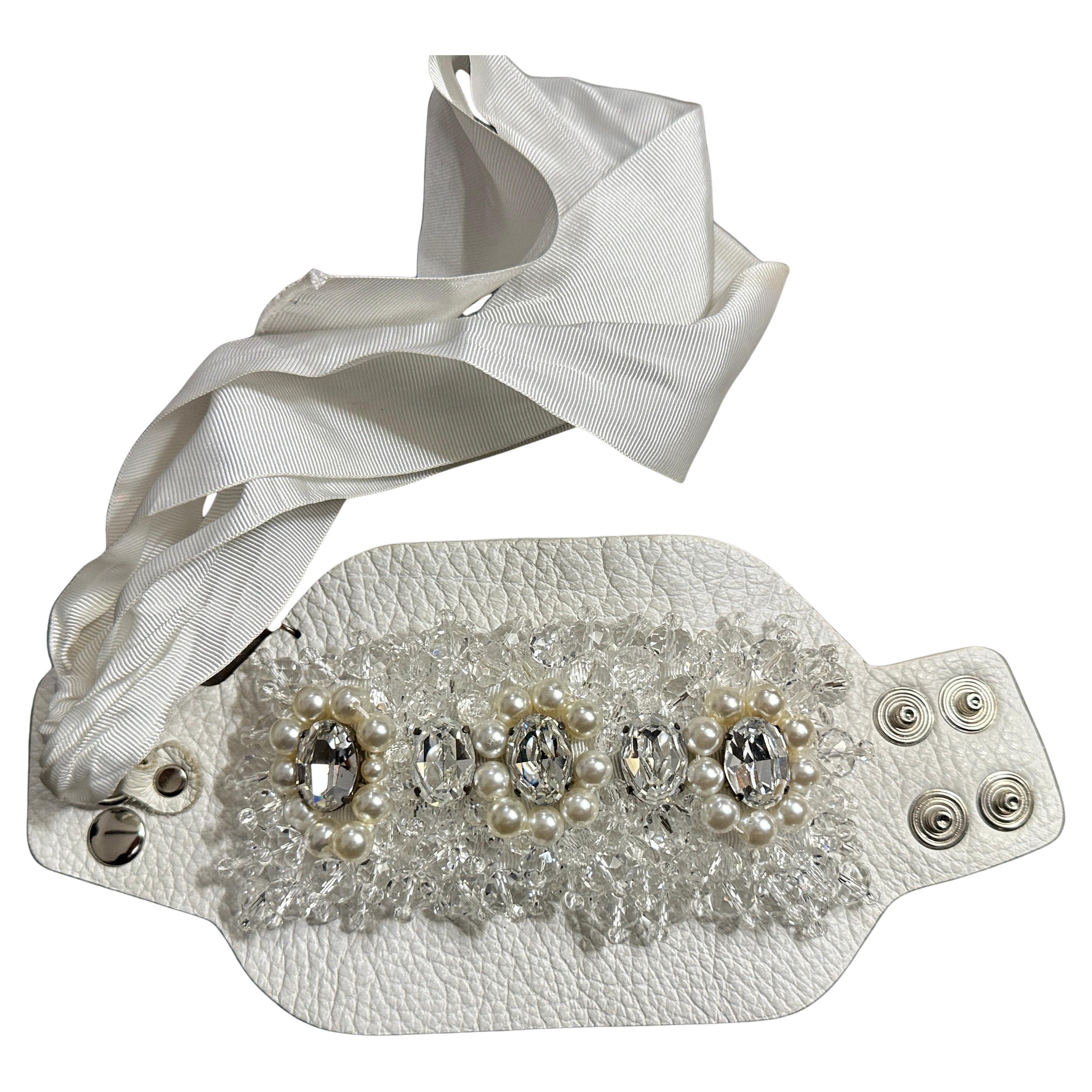 An Extravagant 21st Century leather, Silk Crystal and Pearls Bracelet by Gedebè