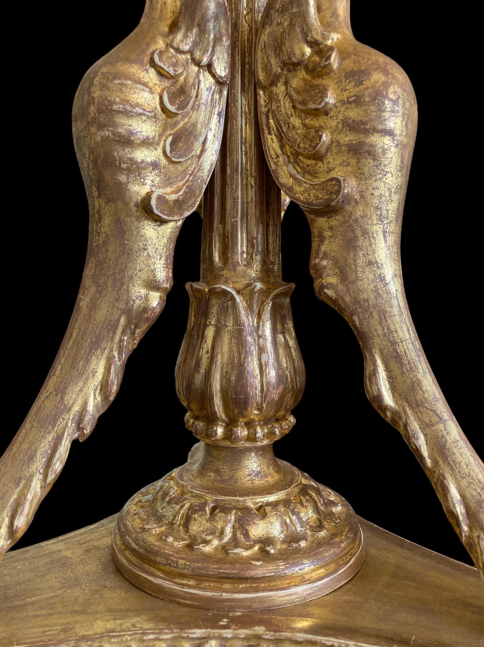 19th Century An extremely decorative giltwood three light table lamp For Sale