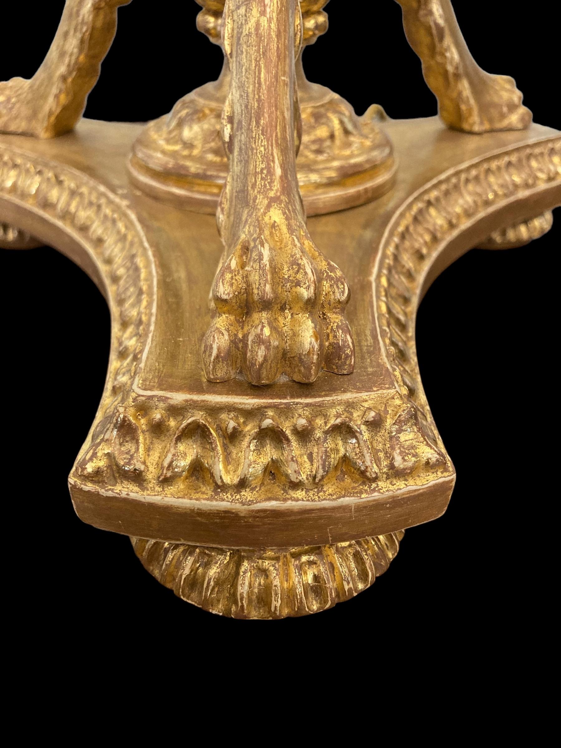 Giltwood An extremely decorative giltwood three light table lamp For Sale