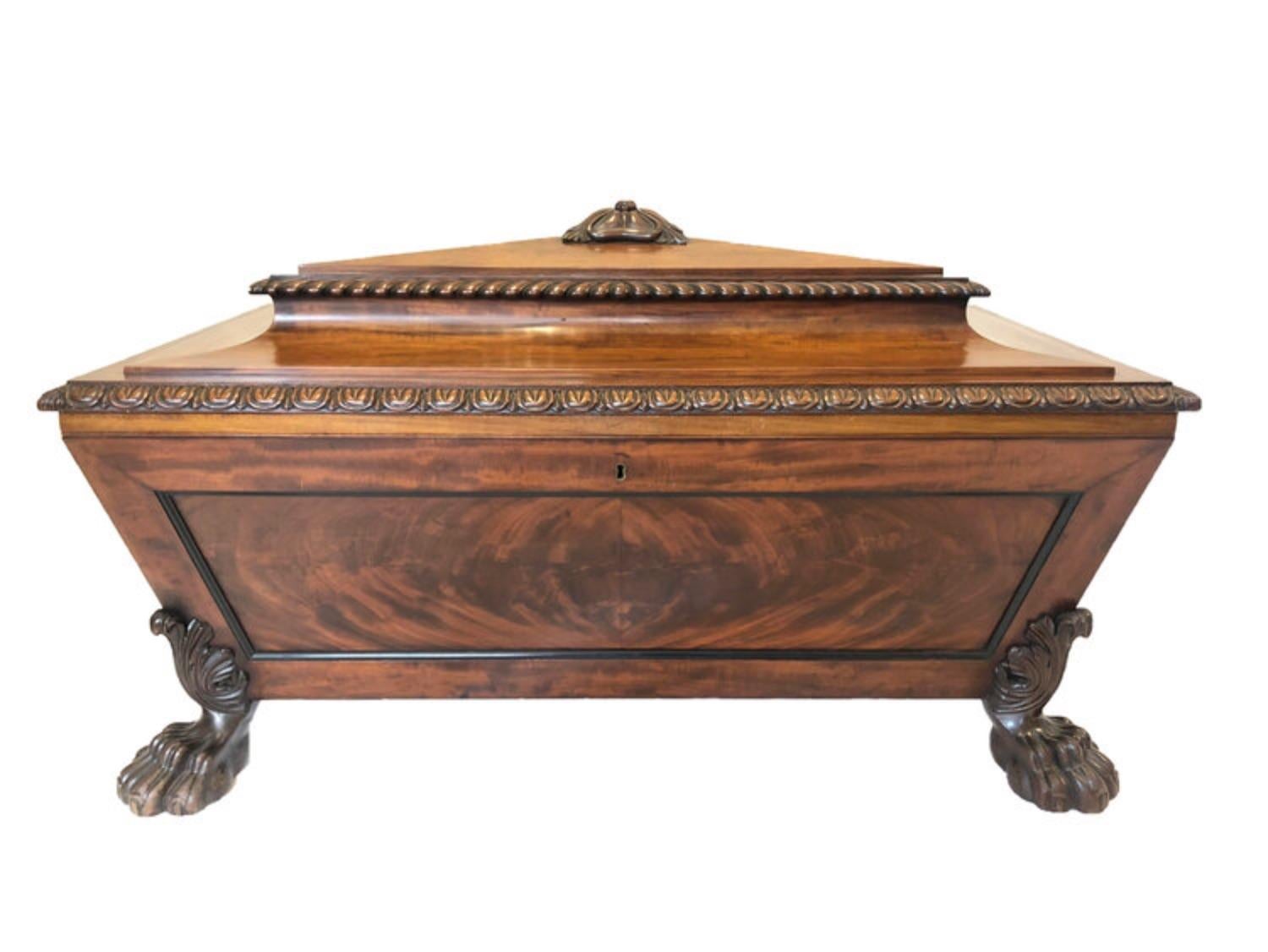 An extremely fine mahogany Sarcophagus celleret on bold claw feet of excellent original color and condition from the same dinning room as the sideboard,

circa 1780-1800.

Measures: 1180mm long

600mm wide

600mm high.