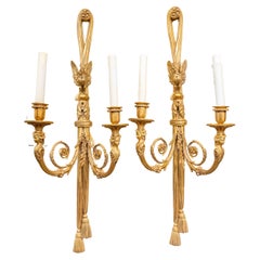 Extremely Fine Pair of Large 19th C French Empire Gilt Bronze Sconces