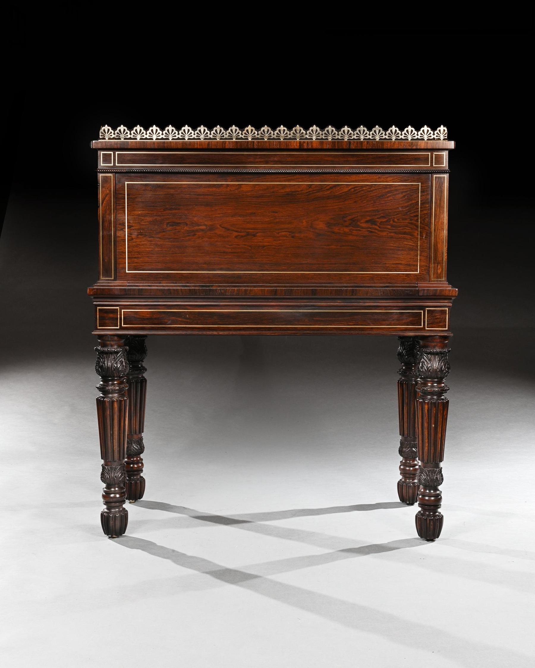 An Extremely Fine Rosewood and Brass Inlaid Writing Table Attributed To Gillows For Sale 5