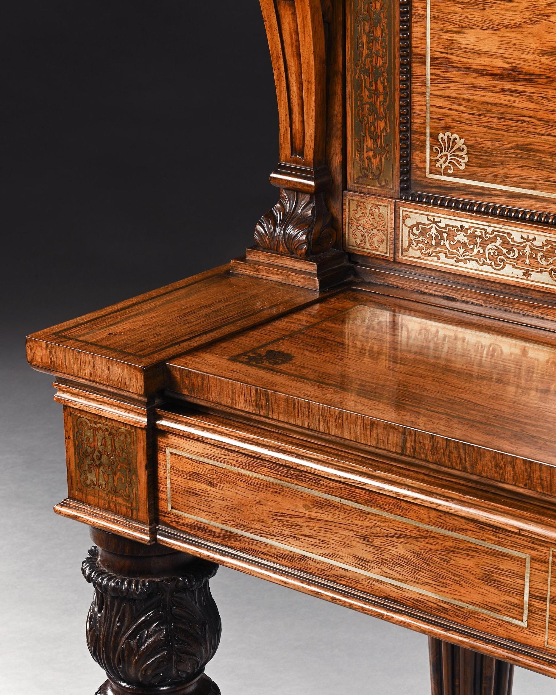 19th Century An Extremely Fine Rosewood and Brass Inlaid Writing Table Attributed To Gillows For Sale
