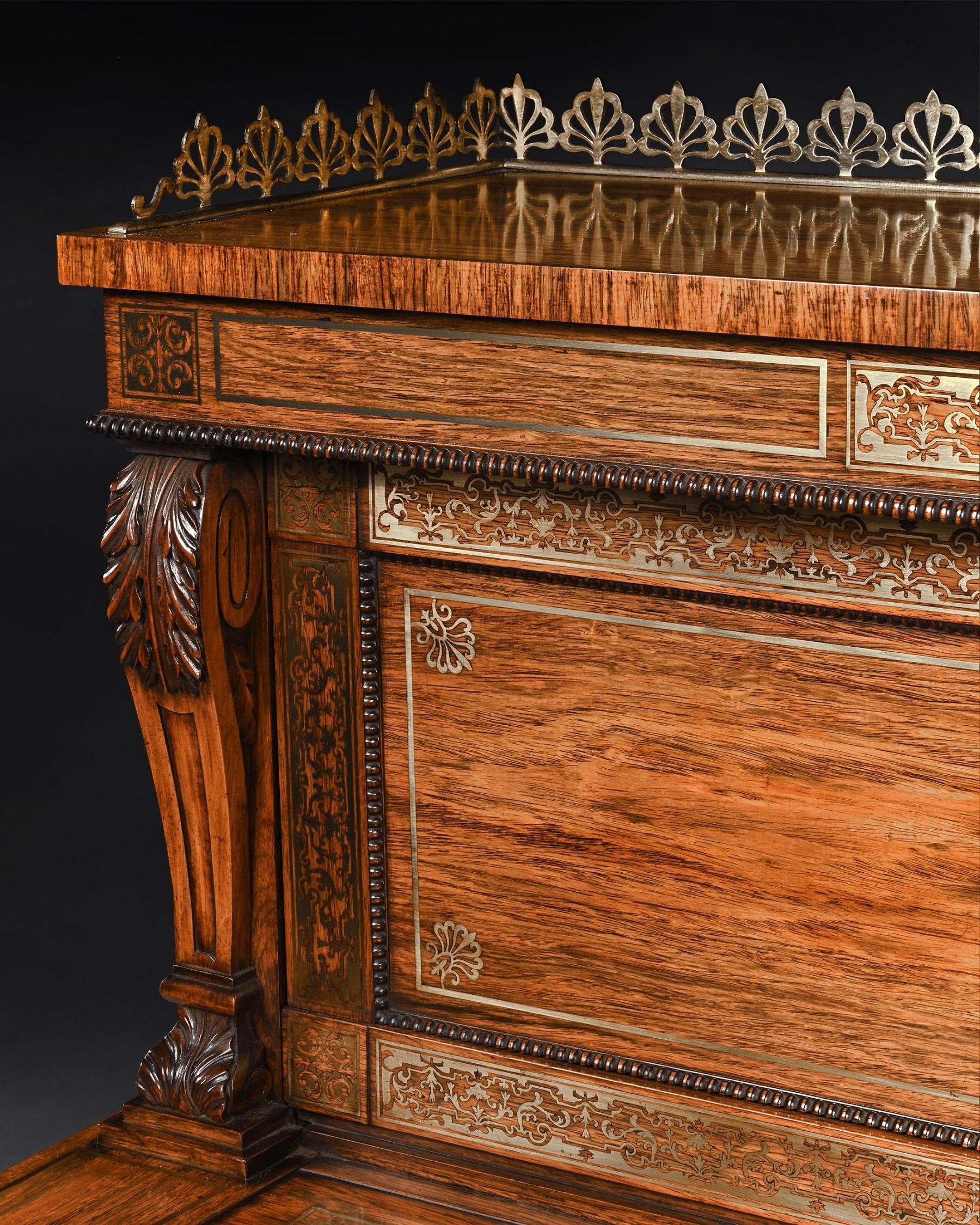 An Extremely Fine Rosewood and Brass Inlaid Writing Table Attributed To Gillows For Sale 1