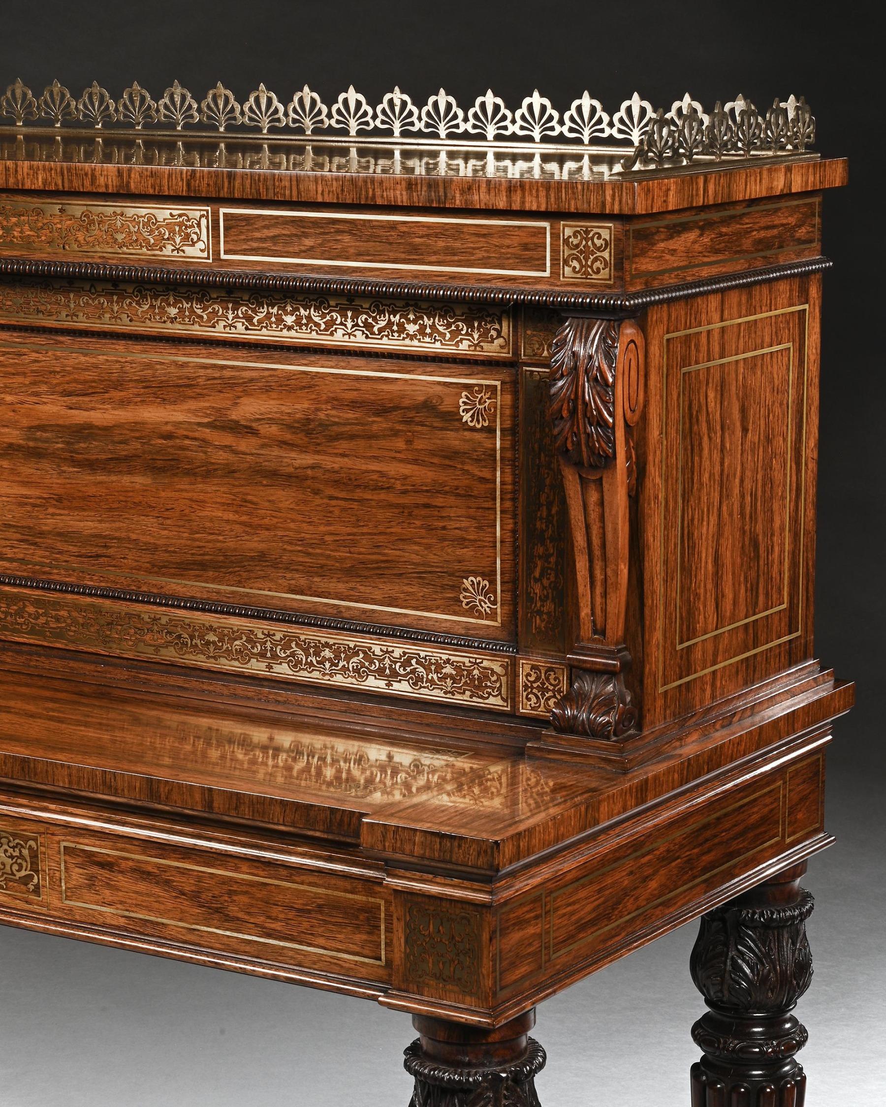An Extremely Fine Rosewood and Brass Inlaid Writing Table Attributed To Gillows For Sale 2