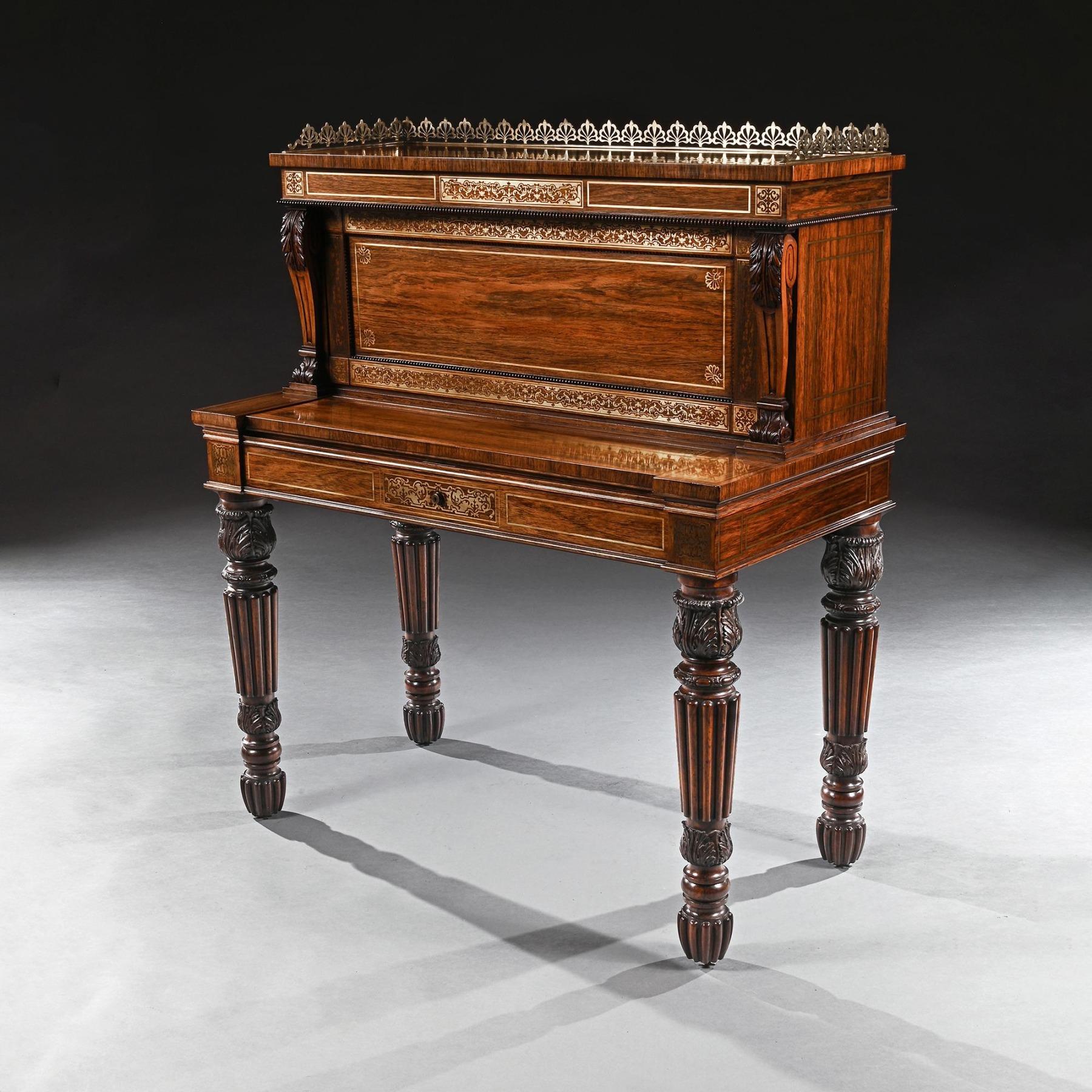 An Extremely Fine Rosewood and Brass Inlaid Writing Table Attributed To Gillows For Sale 3