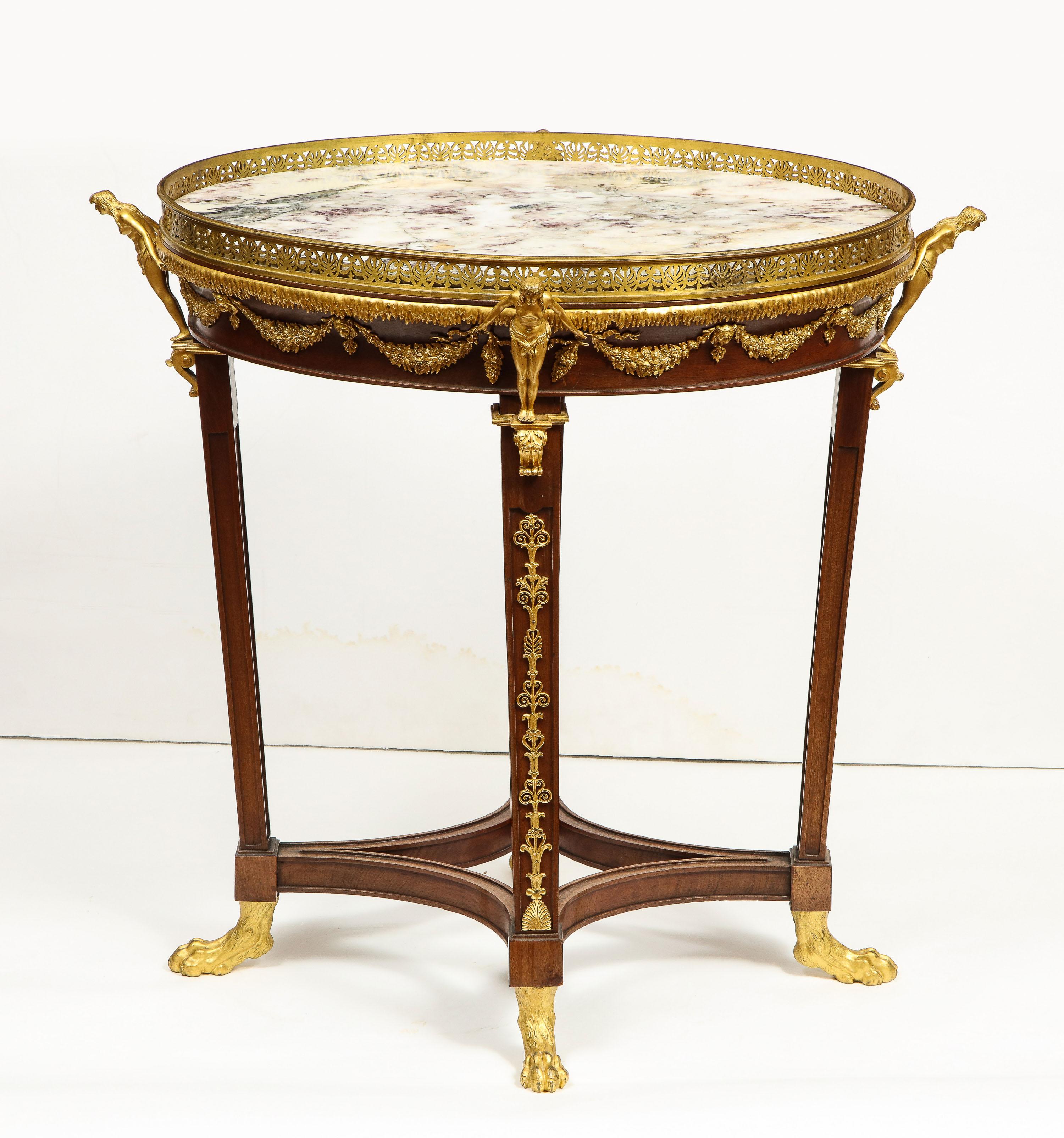 Extremely Fine Russian Empire Ormolu Mounted Mahogany Center Table In Good Condition For Sale In New York, NY