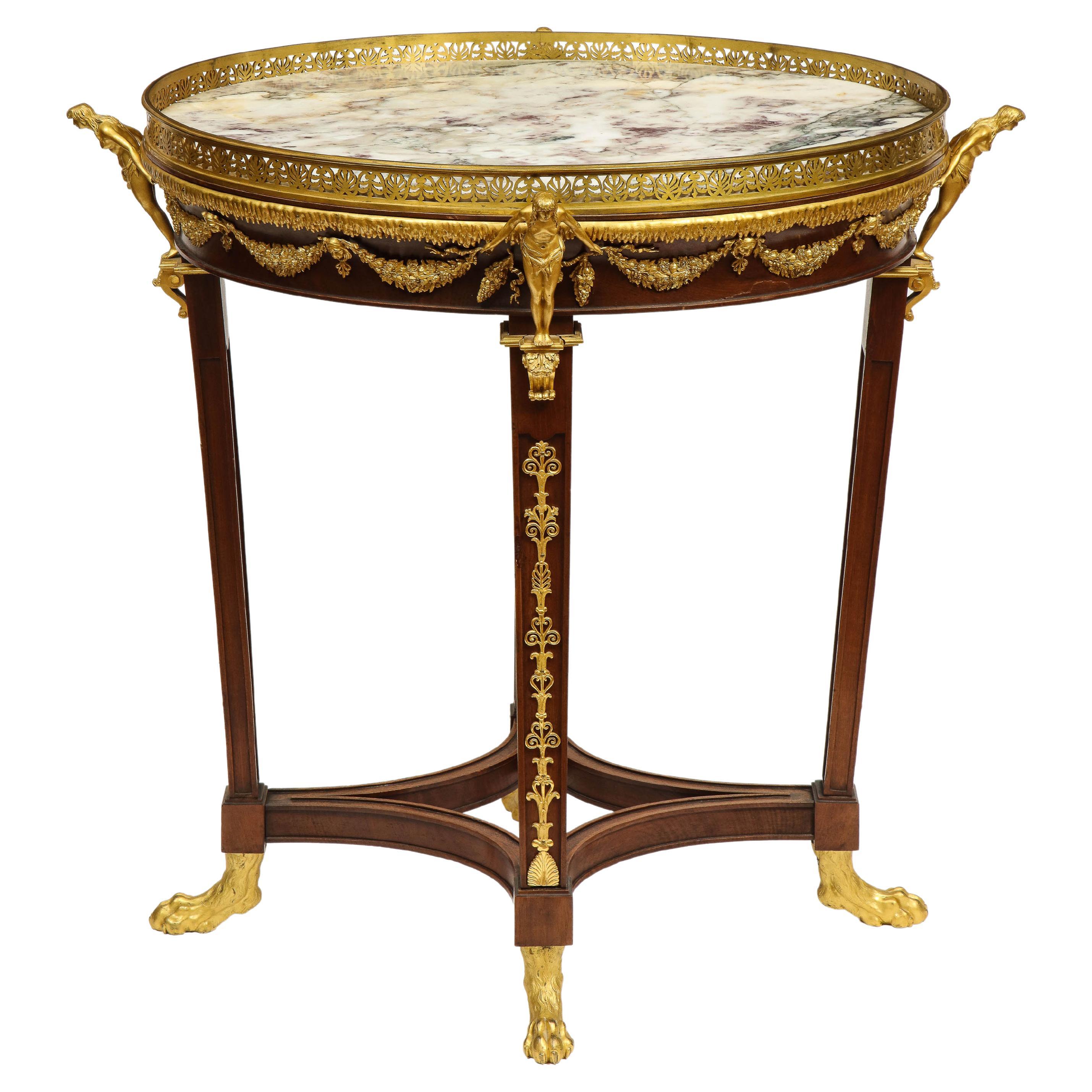 Extremely Fine Russian Empire Ormolu Mounted Mahogany Center Table For Sale