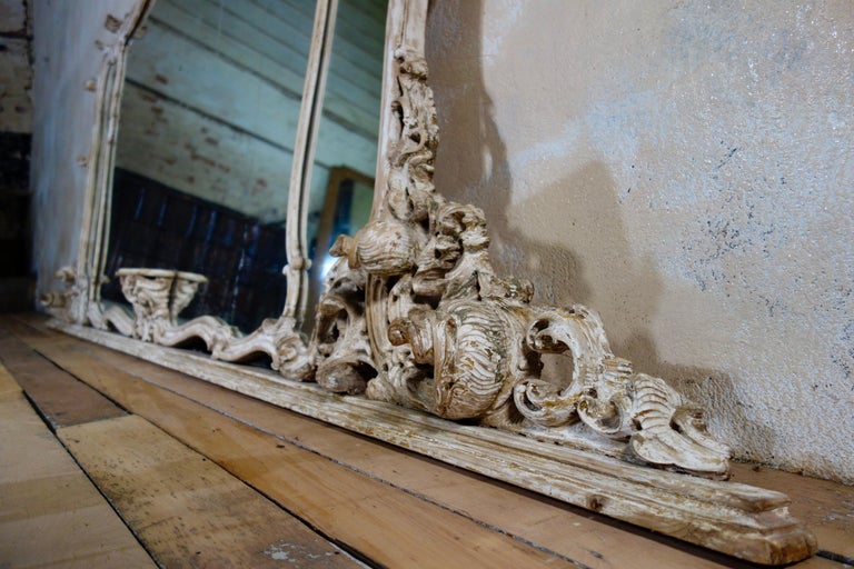 Extremely Large 19th Cent French Rococo Overmantel Wall Mirror Painted Carved For Sale 7