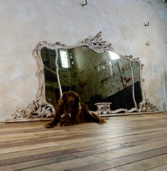 Extrem große 19. Jahrhundert Französisch Rokoko Overmantel Wandspiegel gemalt