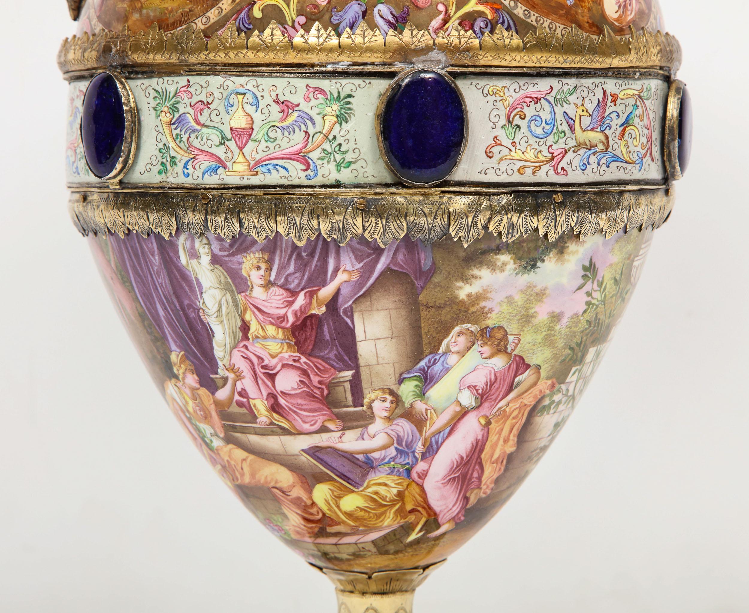 Extremely Large Austrian Silver and Viennese Enamel Twin Handled Vase, 1880 6