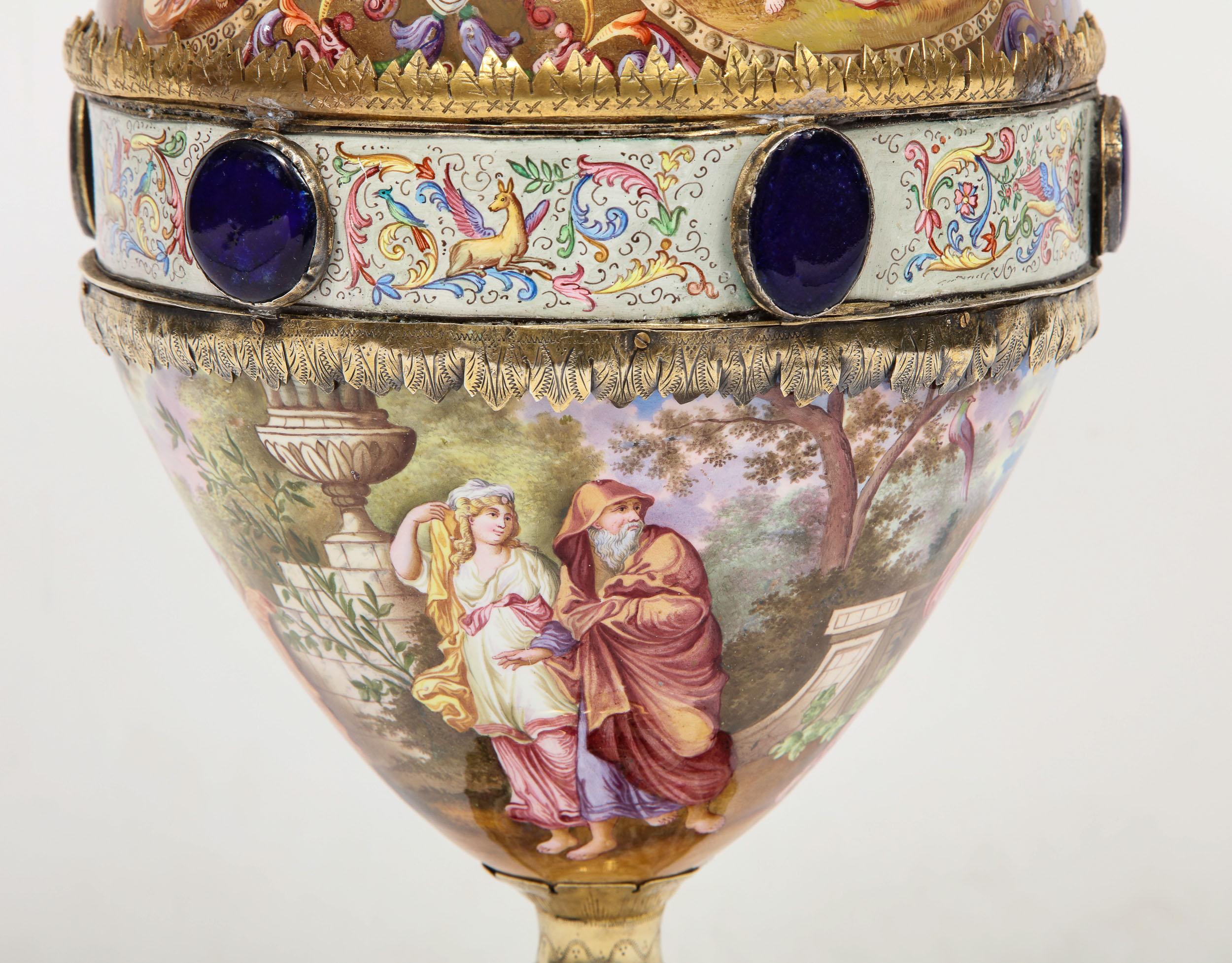 Extremely Large Austrian Silver and Viennese Enamel Twin Handled Vase, 1880 7