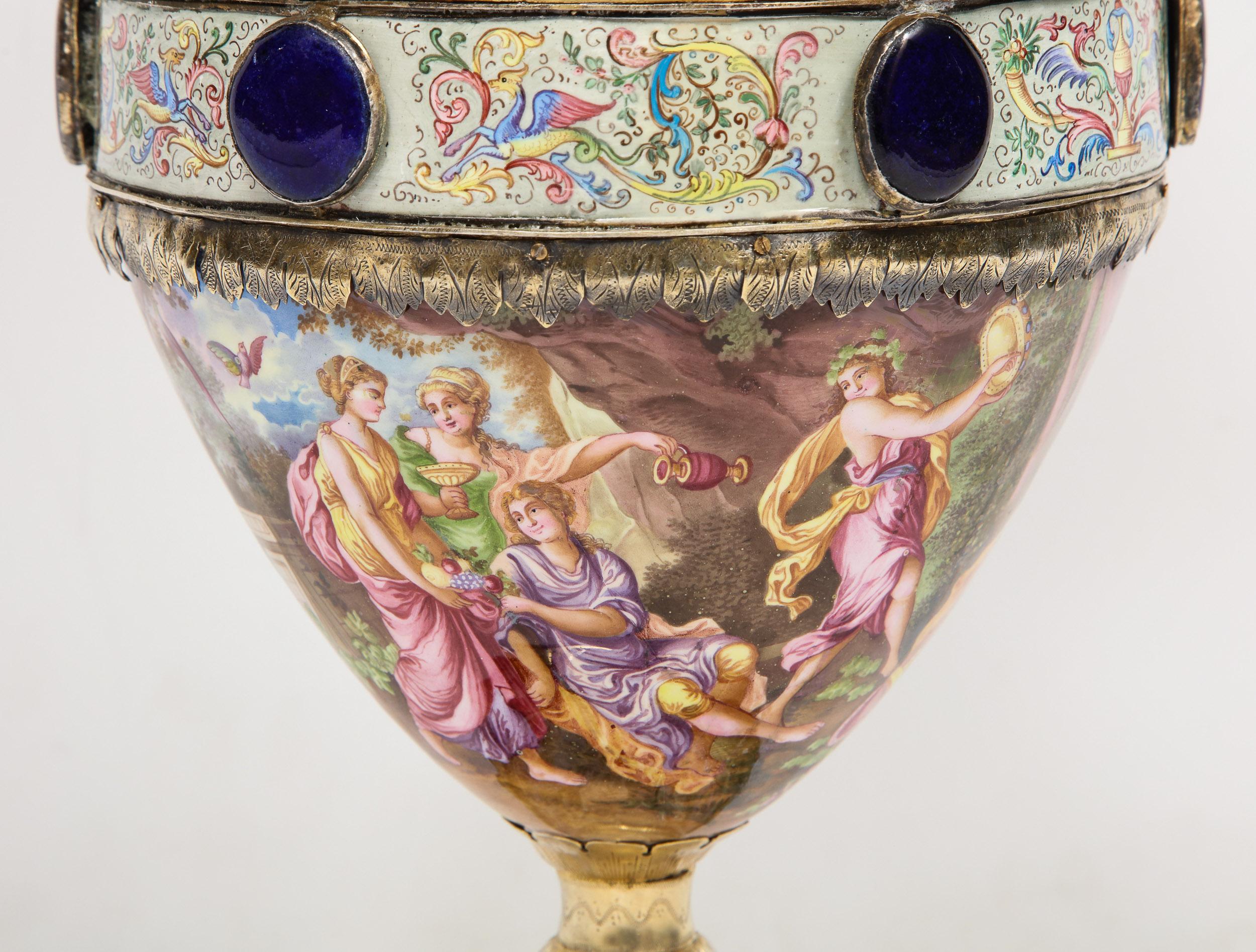 Extremely Large Austrian Silver and Viennese Enamel Twin Handled Vase, 1880 8