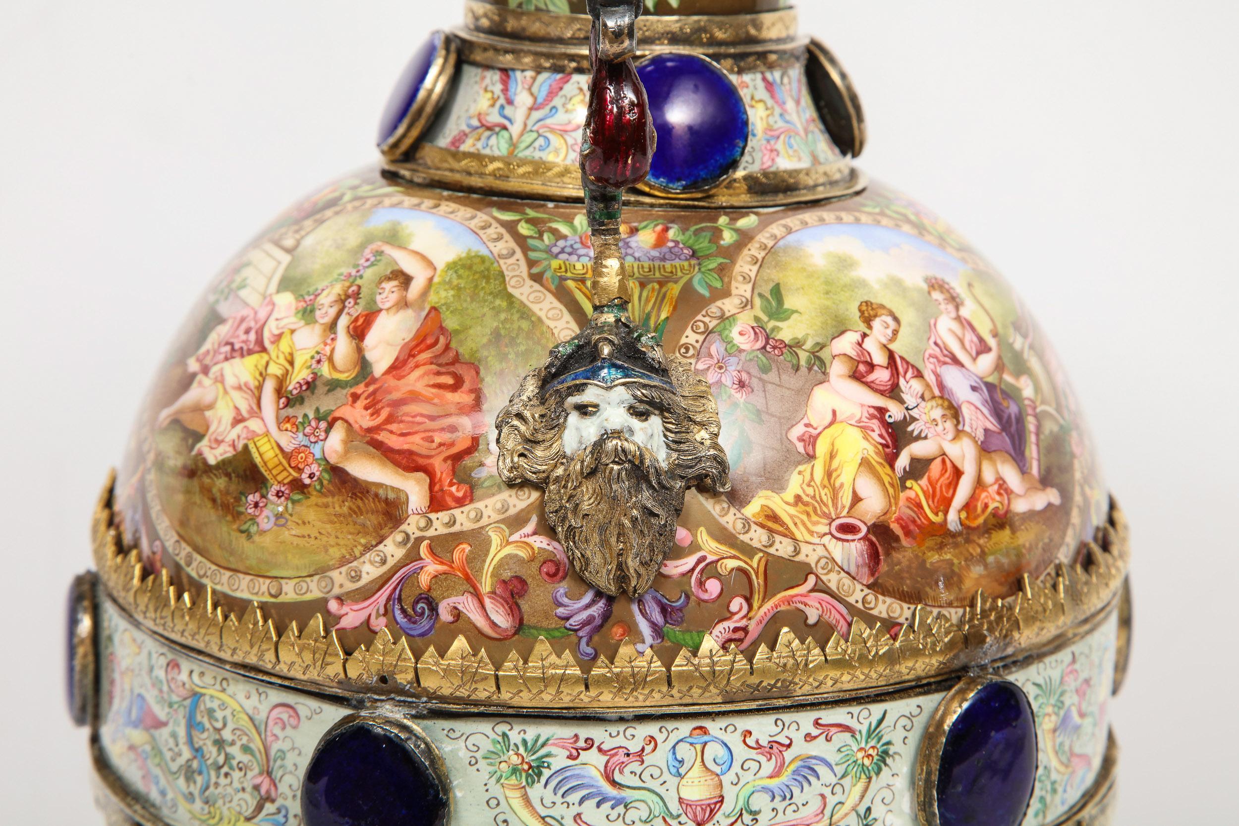 Extremely Large Austrian Silver and Viennese Enamel Twin Handled Vase, 1880 10