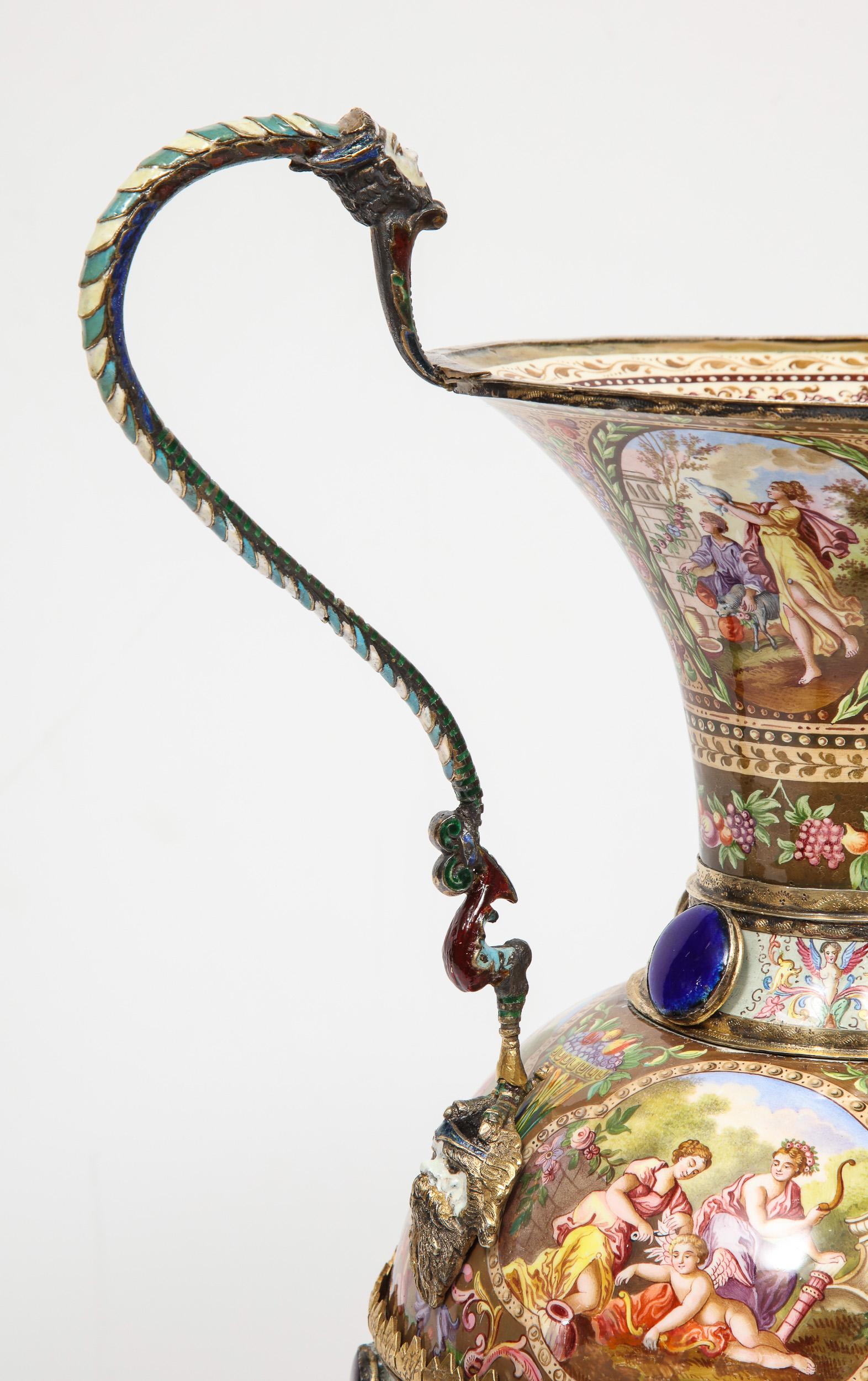 Extremely Large Austrian Silver and Viennese Enamel Twin Handled Vase, 1880 13