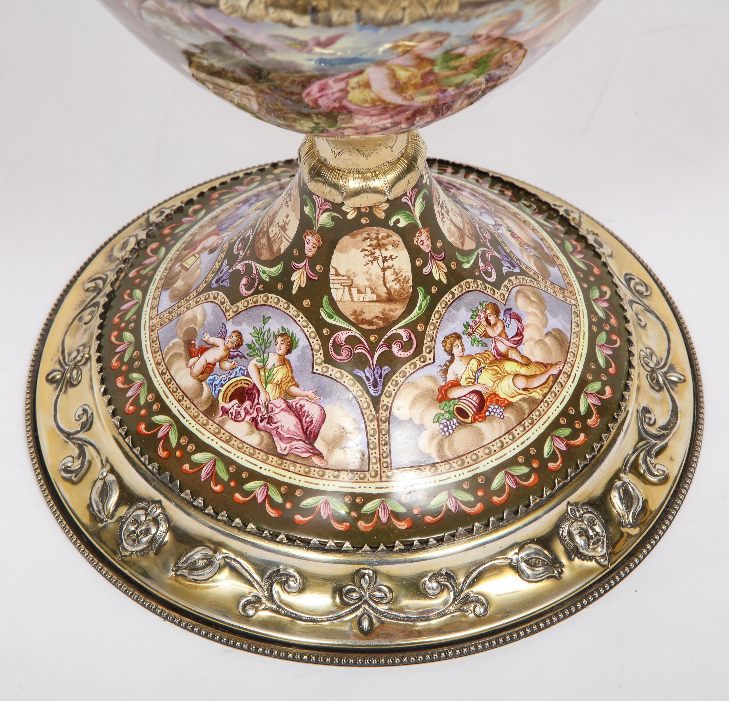 Extremely Large Austrian Silver and Viennese Enamel Twin Handled Vase, 1880 15