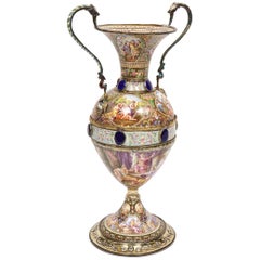 Extremely Large Austrian Silver and Viennese Enamel Twin Handled Vase, 1880