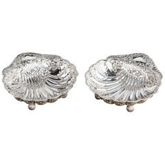 Extremely Pretty Pair of Edwardian Silver Shell Dishes