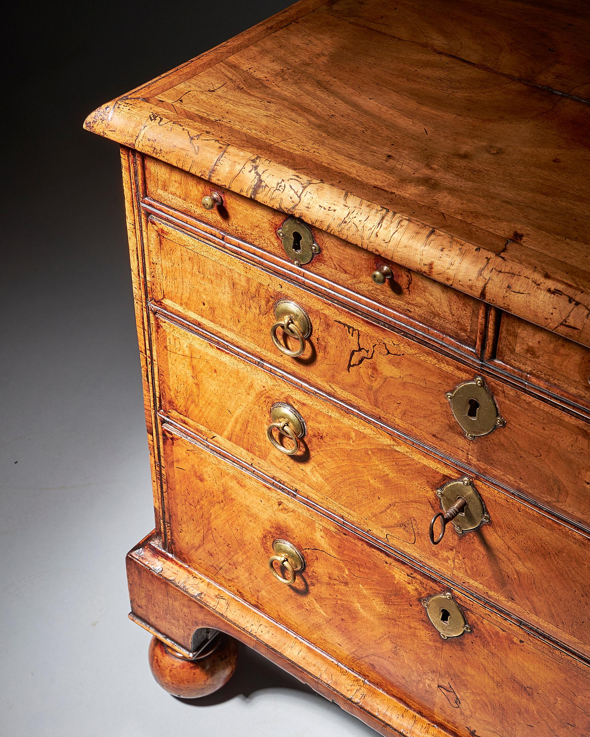 Extremely Rare George I Walnut Chest of Small Proportions on Ball and Bracke For Sale 5