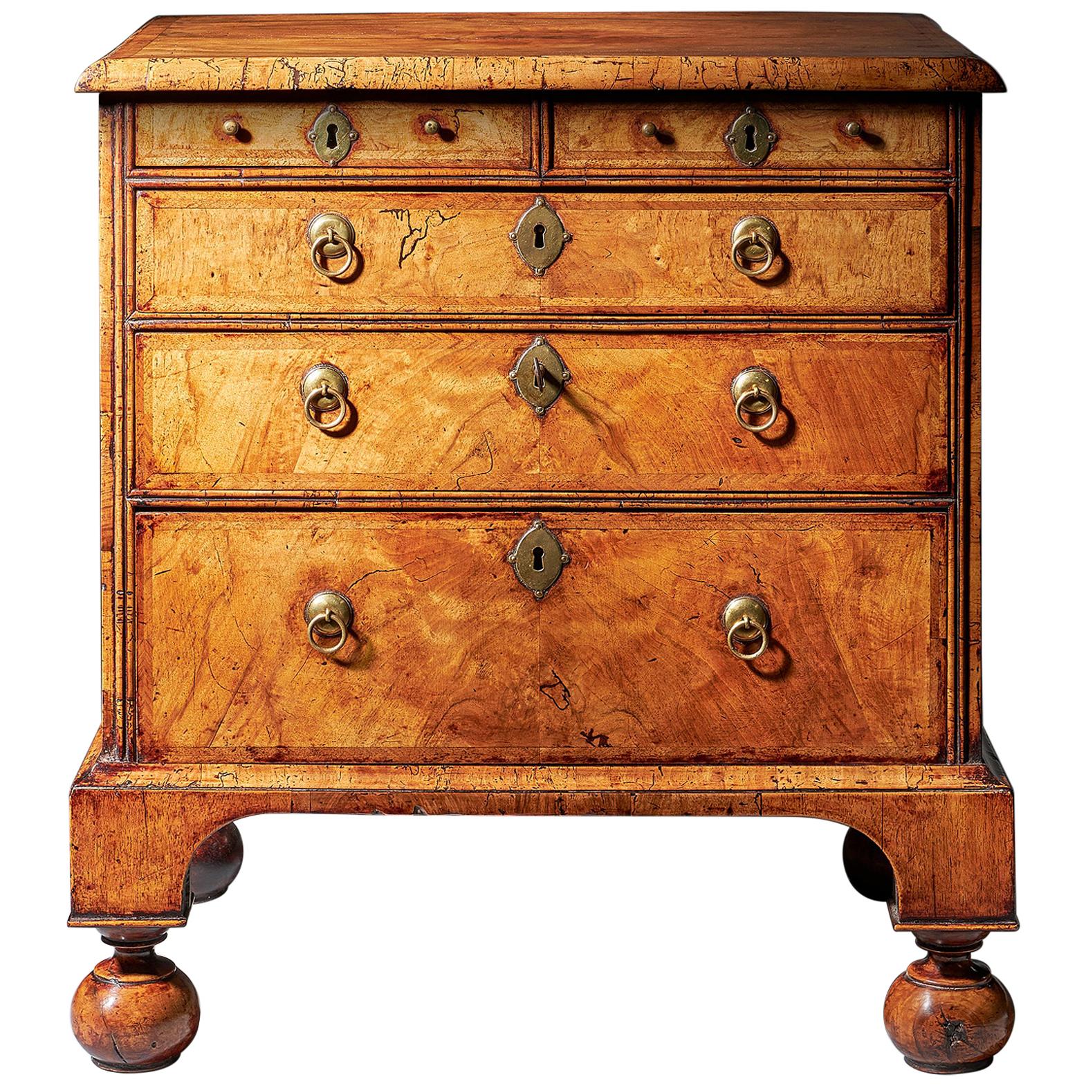 Extremely Rare George I Walnut Chest of Small Proportions on Ball and Bracke For Sale