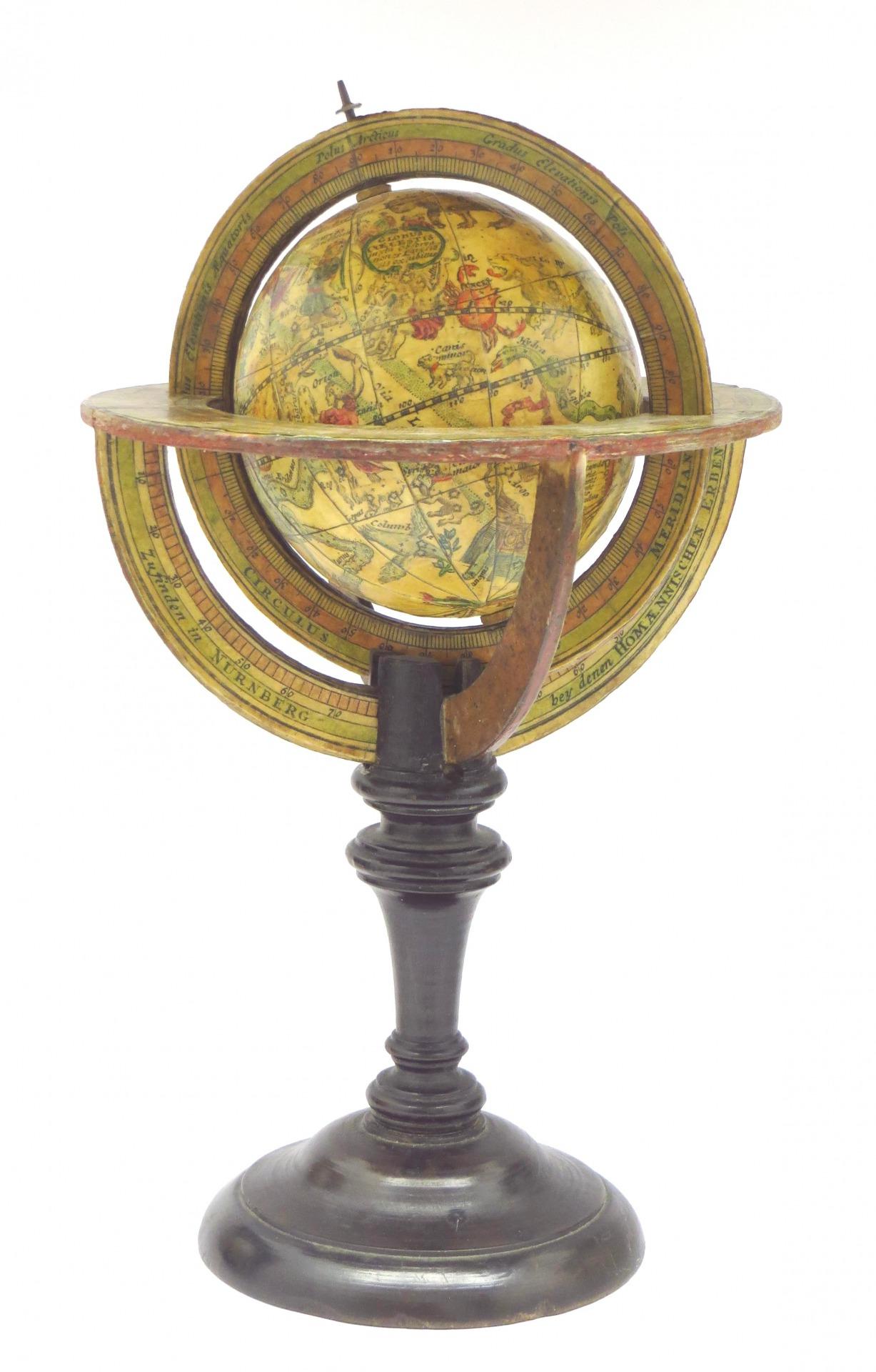 An extremely rare pair of miniature globes by Johann Baptist Homann For Sale 9
