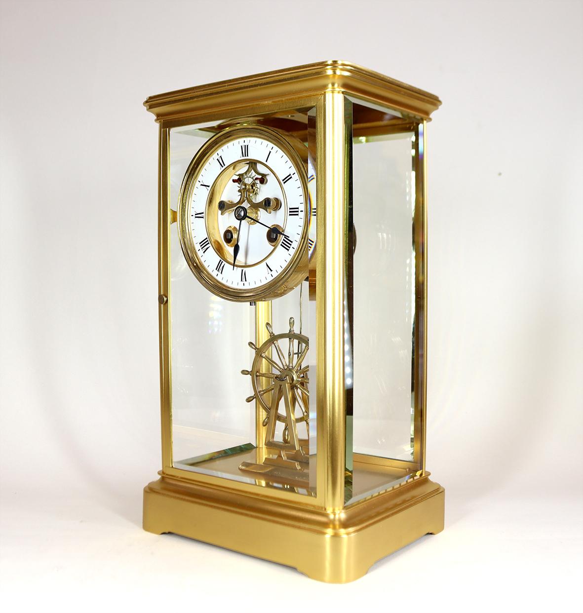 Victorian An Extremely Rare Ships Wheel Pendulum Four Glass Clock For Sale