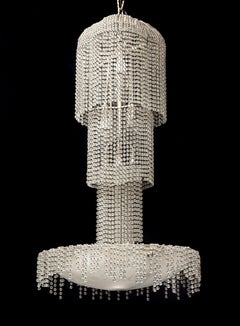An Extremely Unique Large Antique French Art Deco Crystal Waterfall Chandelier